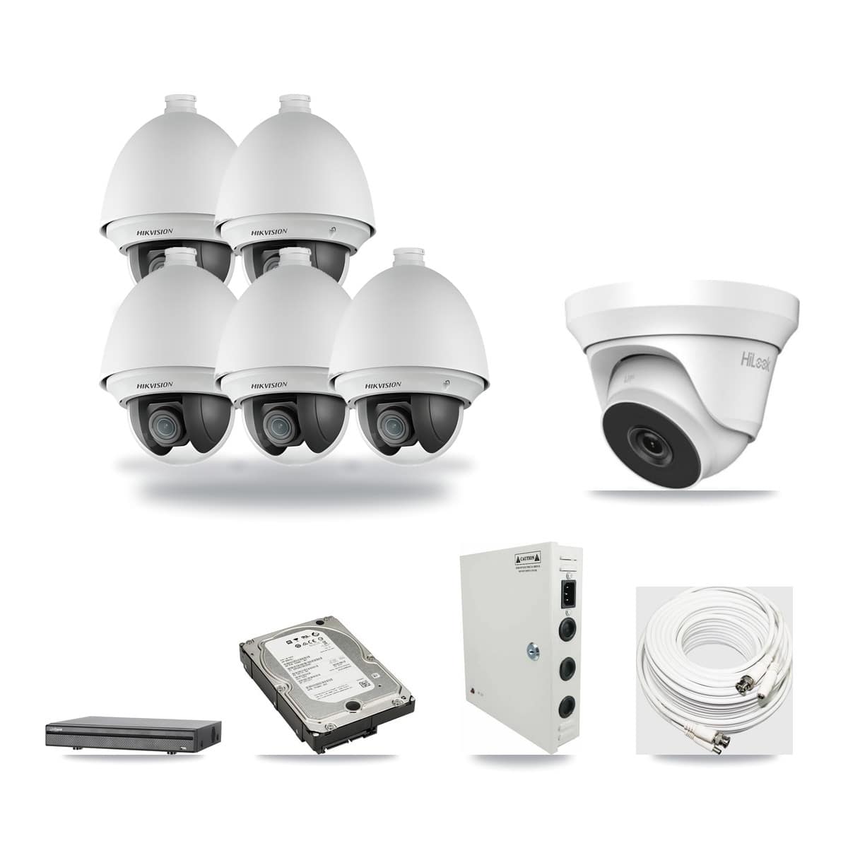 8-Channel 2MP – 4MP CCTV Kit — 5 2MP PTZ + 1 4MP Turret Cameras + 5TB Recording (DH-XVR5108H Recorder) - Image 1
