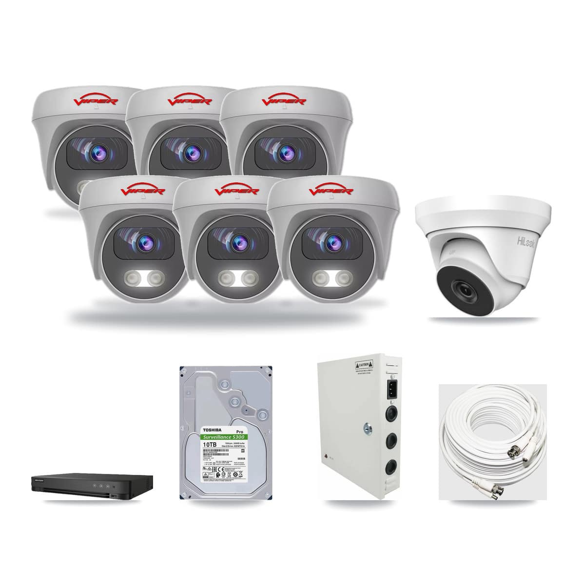 8-Channel 4MP – 5MP CCTV Kit — 1 4MP Turret + 6 White 5MP Cameras + 10TB Recording (IDS-7208HUHI Recorder) - Image 1