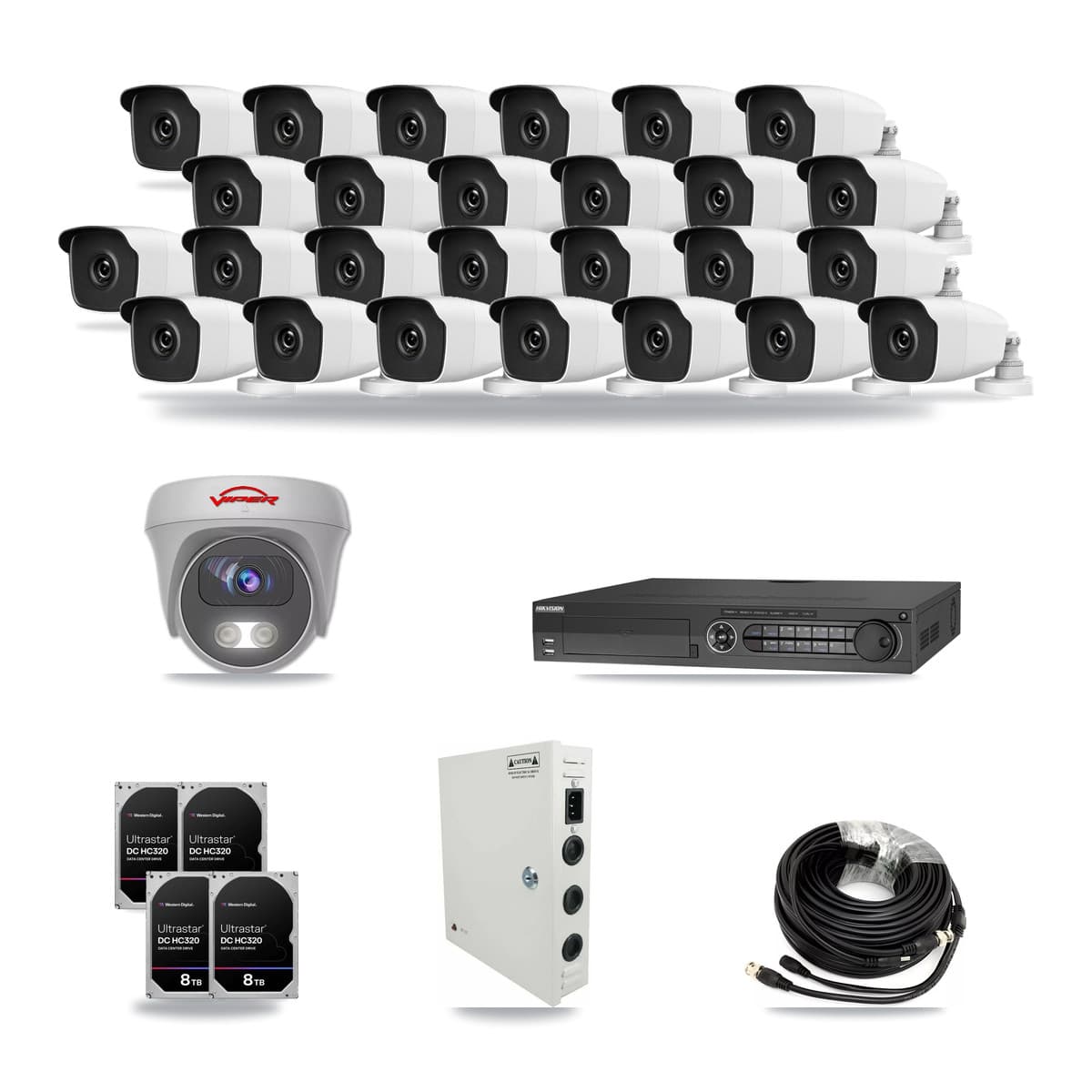 32-Channel 3MP – 5MP CCTV Kit — 26 3MP Bullet + 1 5MP Cameras + 4× 8TB Recording - Image 1