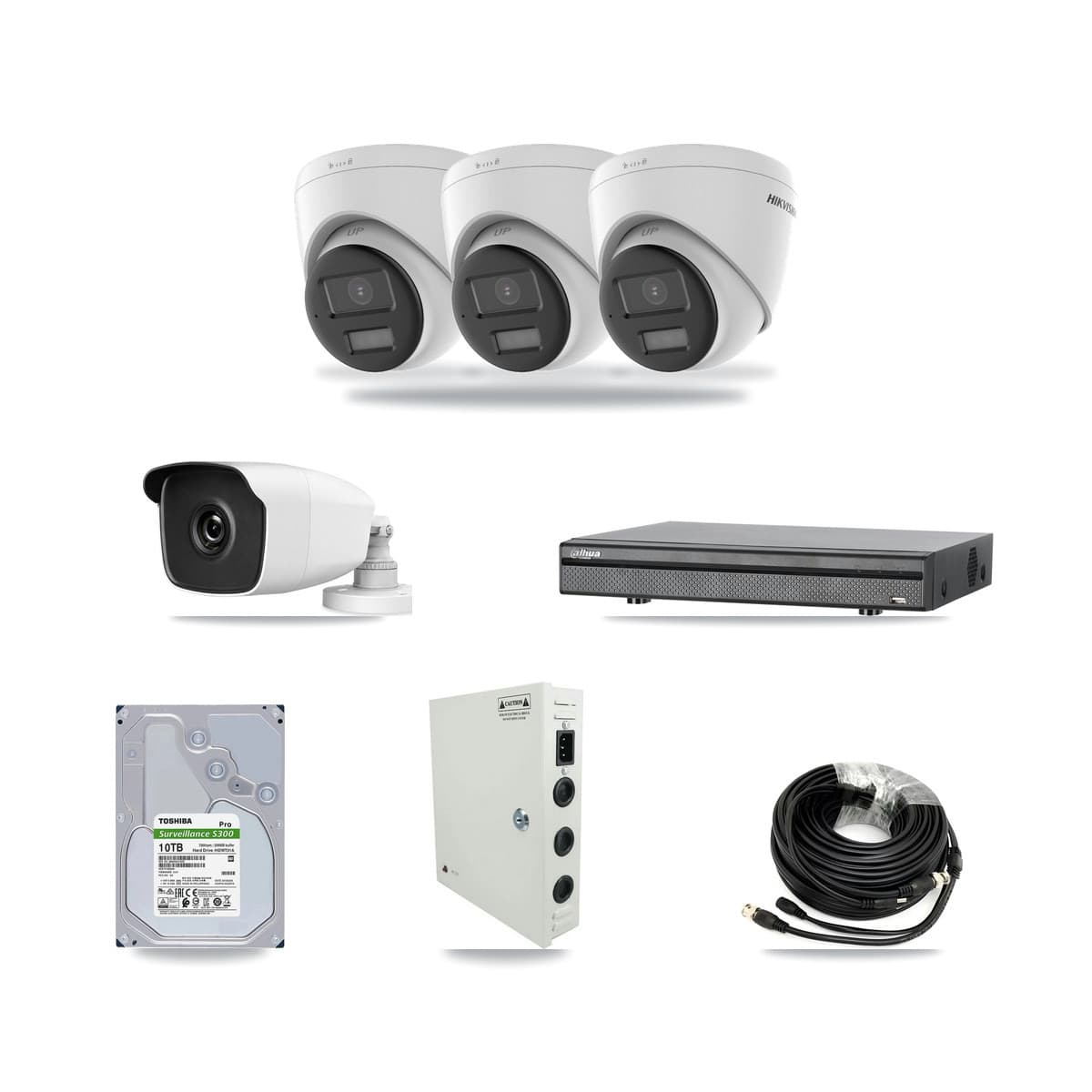 8-Channel 3MP – 4K CCTV Kit — 3 4K Turret + 1 3MP Bullet Cameras + 10TB Recording (DH-XVR5108H Recorder) - Image 1