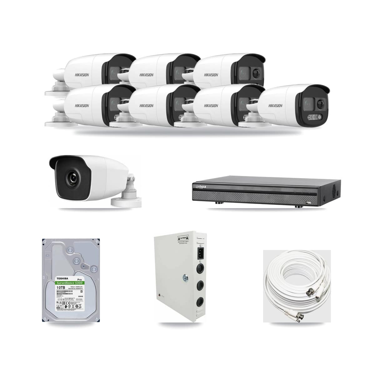 8-Channel 3MP – 5MP CCTV Kit — 7 5MP + 1 3MP Bullet Cameras + 10TB Recording (DH-XVR5108H Recorder) - Image 1