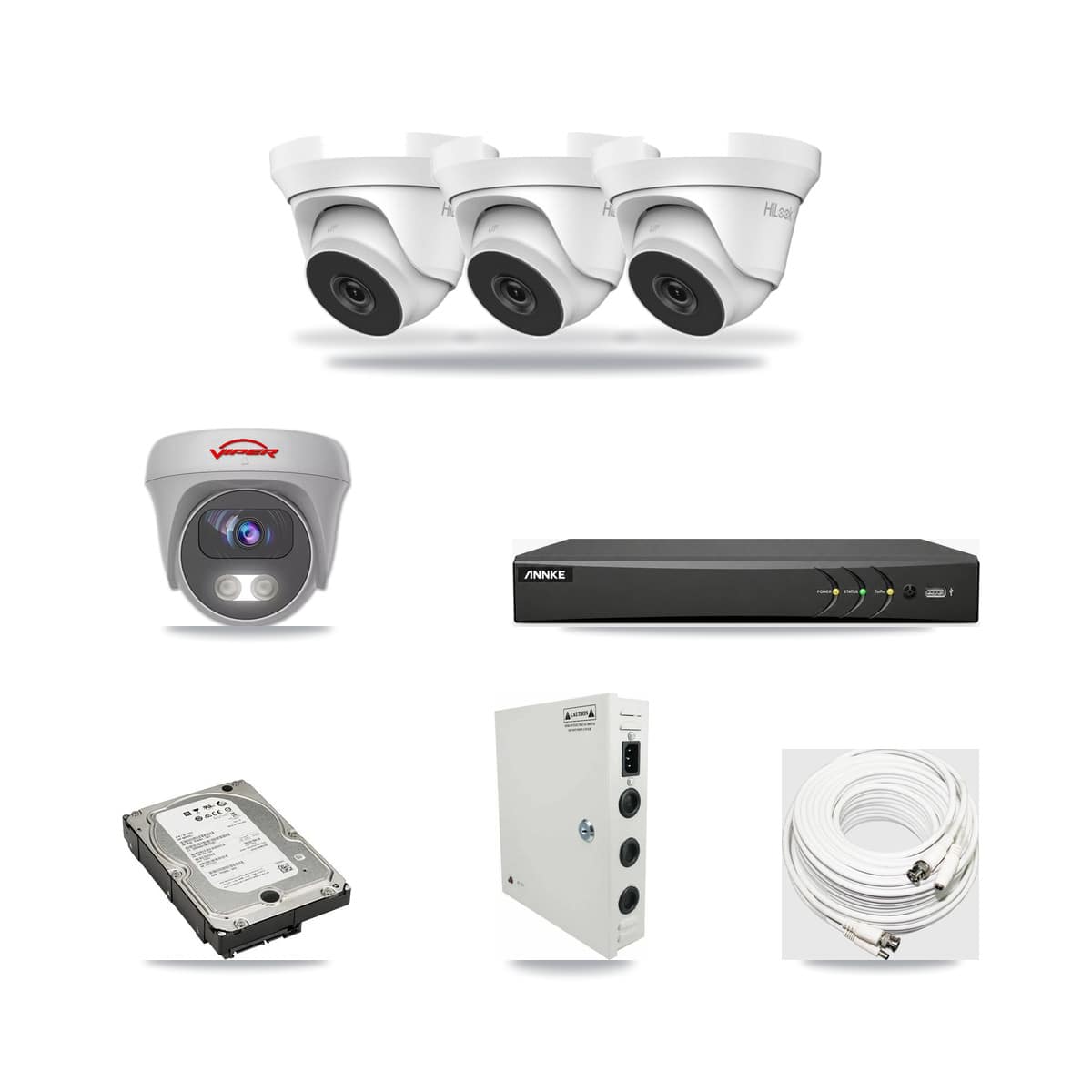 4-Channel 4MP – 5MP CCTV Kit — 3 4MP Turret + 1 White 5MP Cameras + 5TB Recording (AN-DV4-8MP Recorder) - Image 1