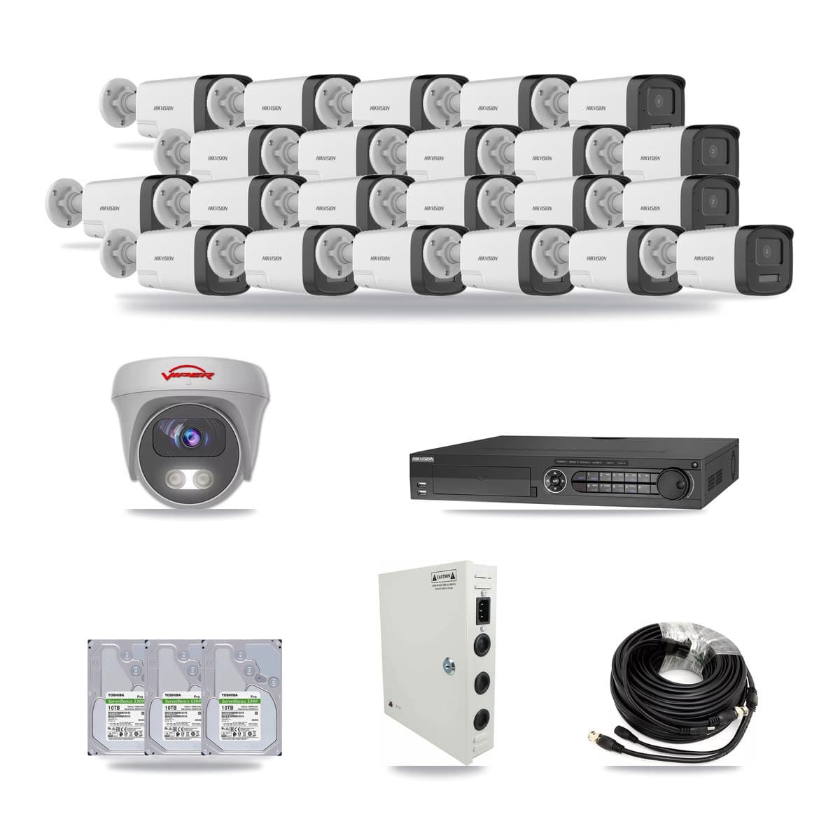 Hikvision & Viper 32-Channel 5MP CCTV Kit — 22 DS-2CE17K0T Bullet + 1 VIPER-5MP-3K Cameras + 3× 10TB Recording - Image 1