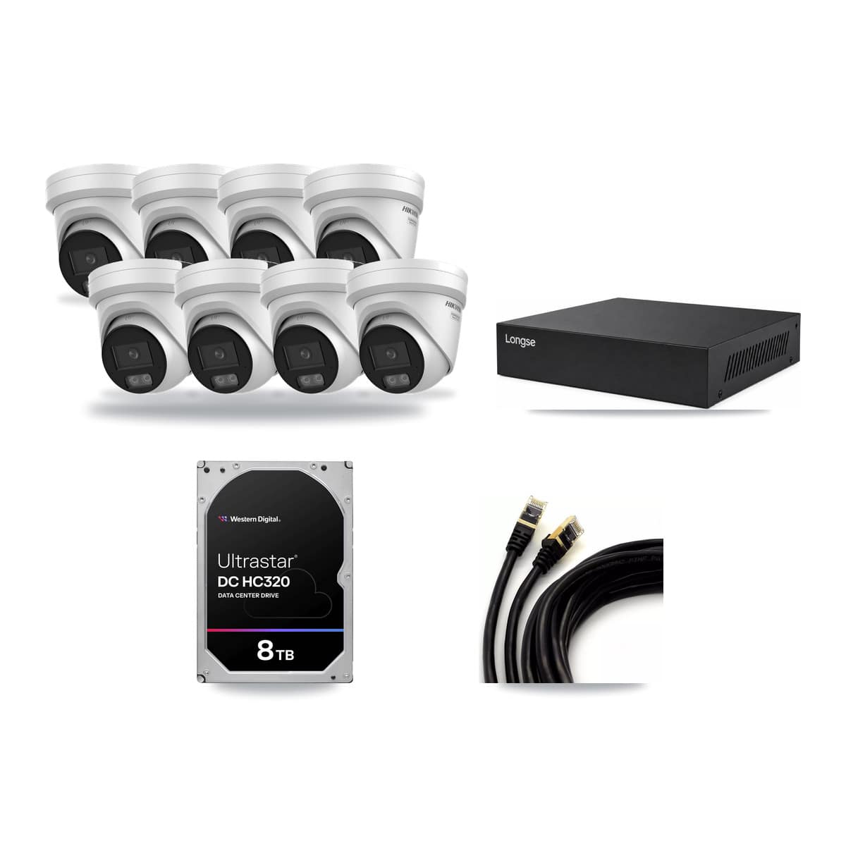 Longse 8-channel CCTV kit: 8 cameras (8× 4K Turret), 8TB hard drive