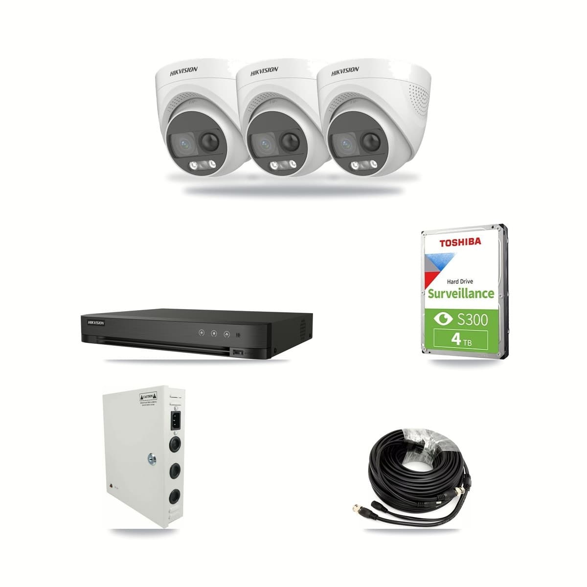 Hikvision 4-Channel 5MP CCTV Kit — 3 Turret Cameras + 4TB Recording (DS-7204HUHI Recorder) - Image 1