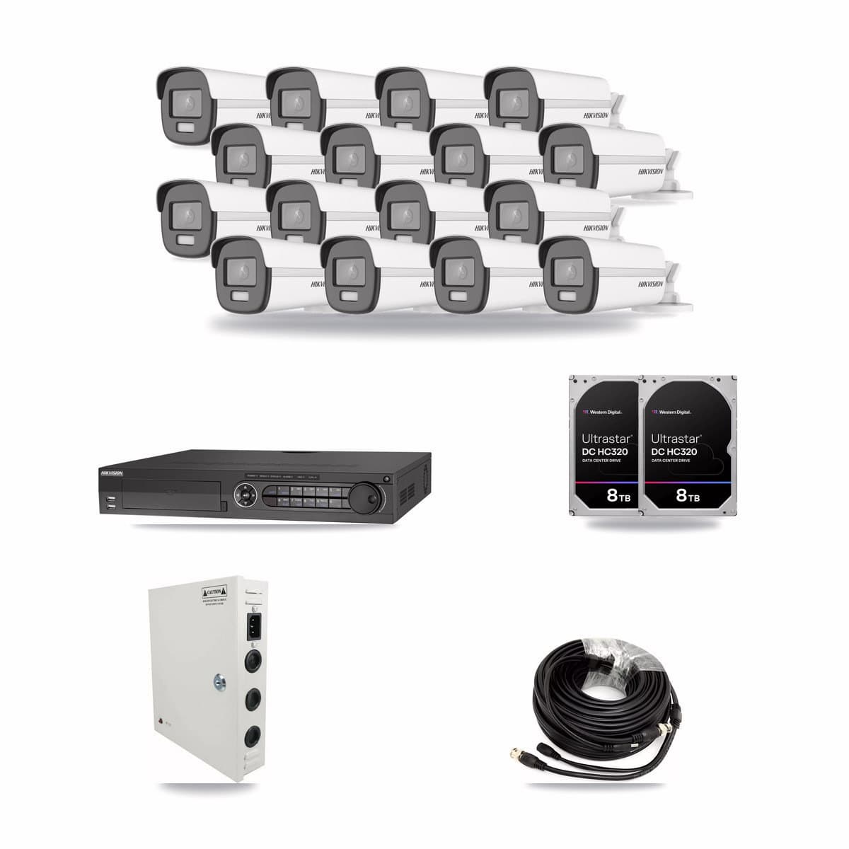 Hikvision 32-Channel 4K CCTV Kit — 16 Bullet Cameras + 2× 8TB Recording - Image 1