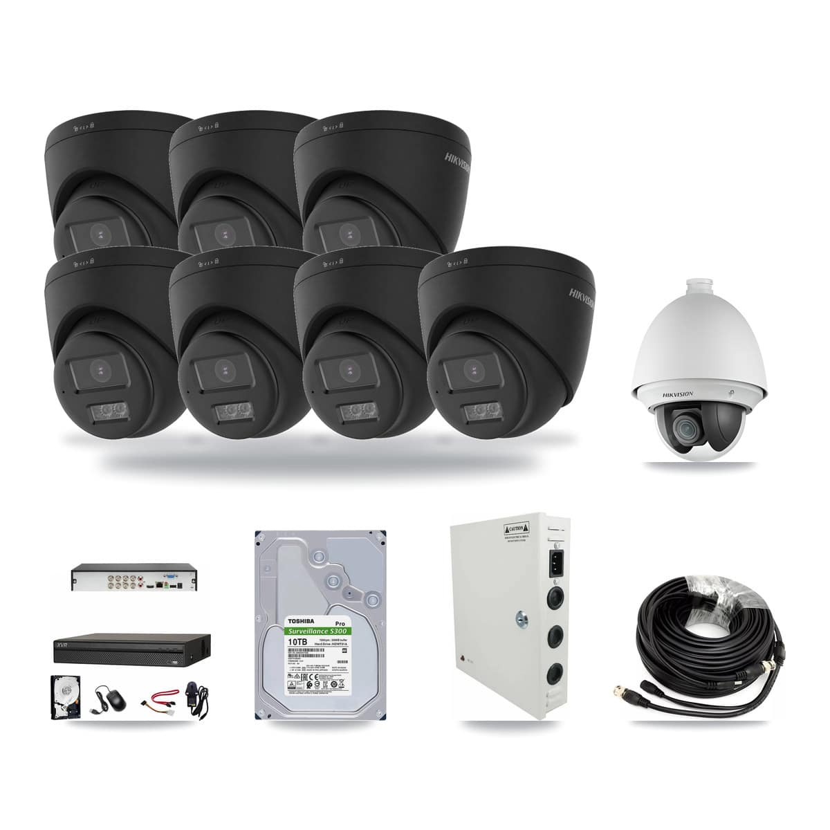 Dahua 8-channel CCTV kit: 8 cameras (7× 4K Turret + 1× 2MP PTZ), 10TB hard drive