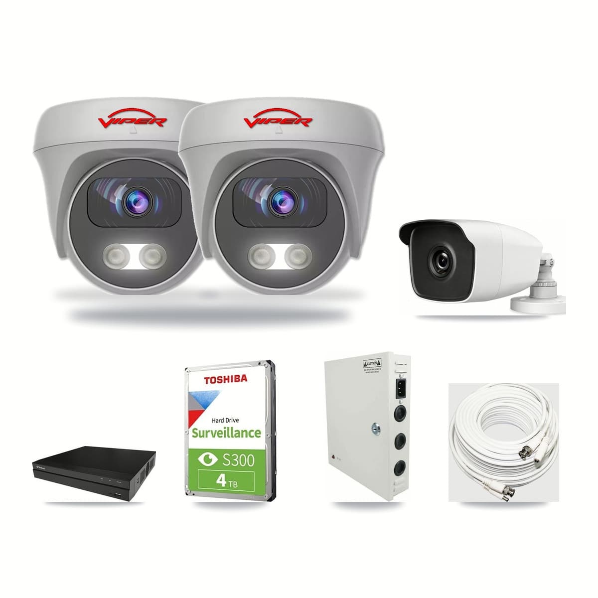 8-Channel 3MP – 5MP CCTV Kit — 1 3MP Bullet + 2 White 5MP Cameras + 4TB Recording (PXD-5208AN Recorder) - Image 1