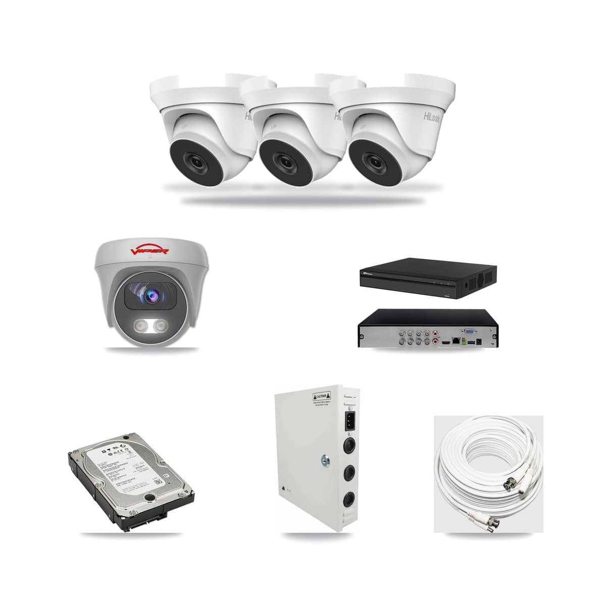 8-Channel 4MP – 5MP CCTV Kit — 3 4MP Turret + 1 White 5MP Cameras + 5TB Recording (PXD-5108HS Recorder) - Image 1