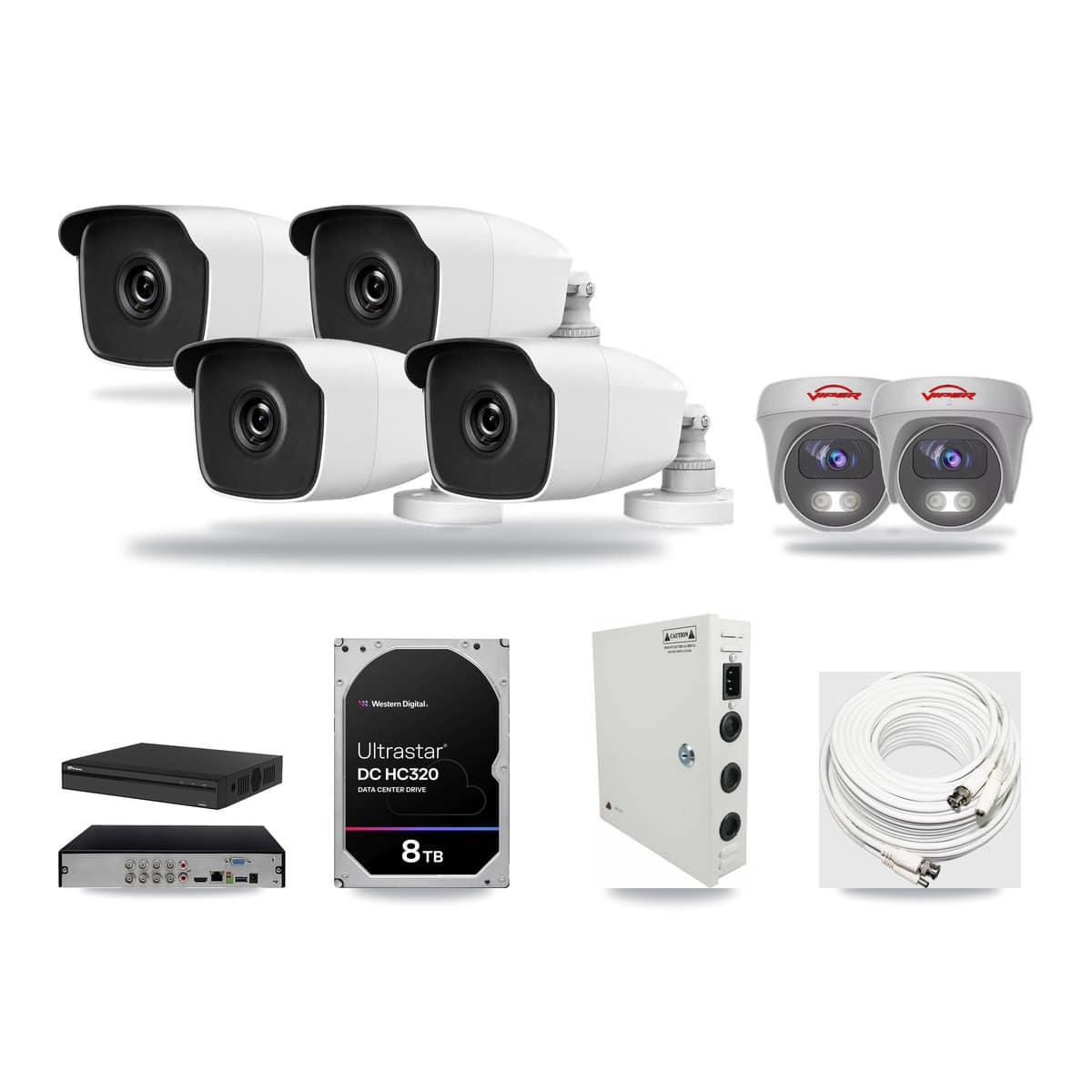 8-Channel 3MP – 5MP CCTV Kit — 4 3MP Bullet + 2 White 5MP Cameras + 8TB Recording (PXD-5108HS Recorder) - Image 1
