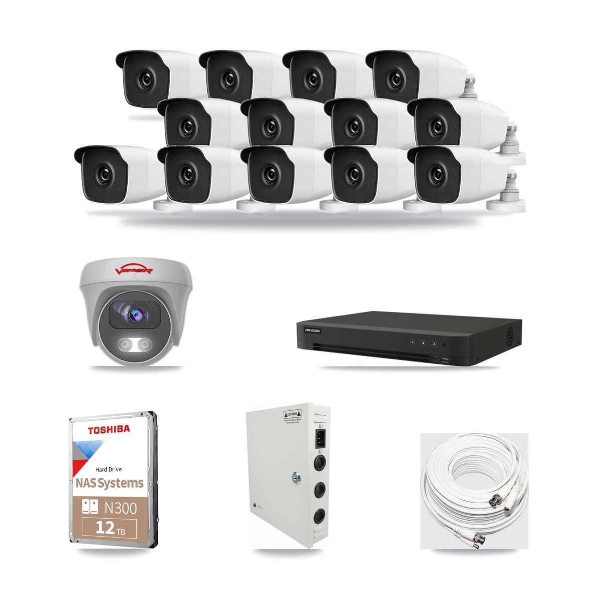16-Channel 3MP – 5MP CCTV Kit — 13 3MP Bullet + 1 5MP Cameras + 12TB Recording - Image 1