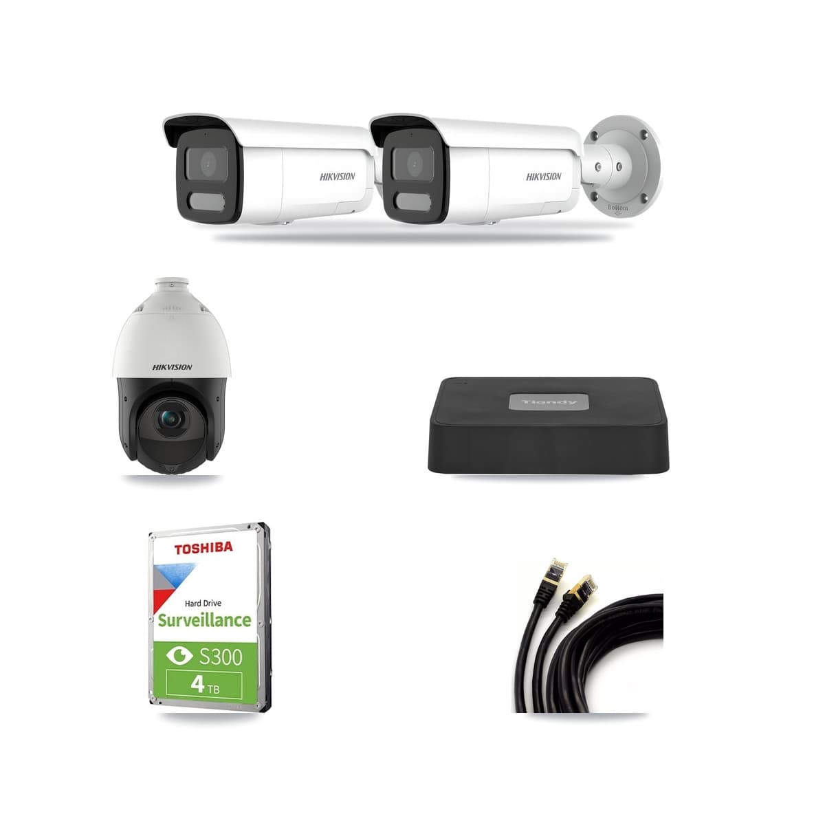 Hikvision & Tiandy 4-Channel 4MP CCTV Kit — 2 Bullet + 1 PTZ Cameras + 4TB Recording - Image 1