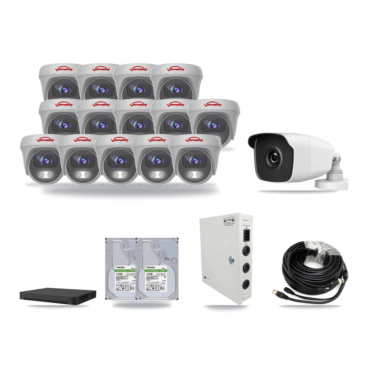 32-Channel 3MP – 5MP CCTV Kit — 1 3MP Bullet + 14 5MP Cameras + 2× 10TB Recording - Image 1