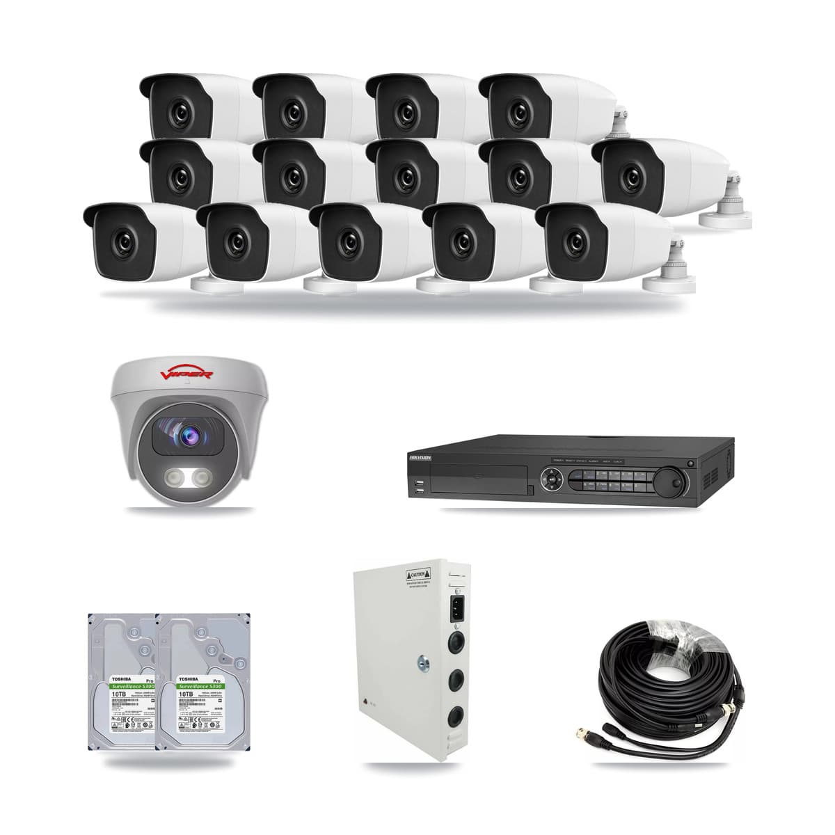 32-Channel 3MP – 5MP CCTV Kit — 14 3MP Bullet + 1 5MP Cameras + 2× 10TB Recording - Image 1