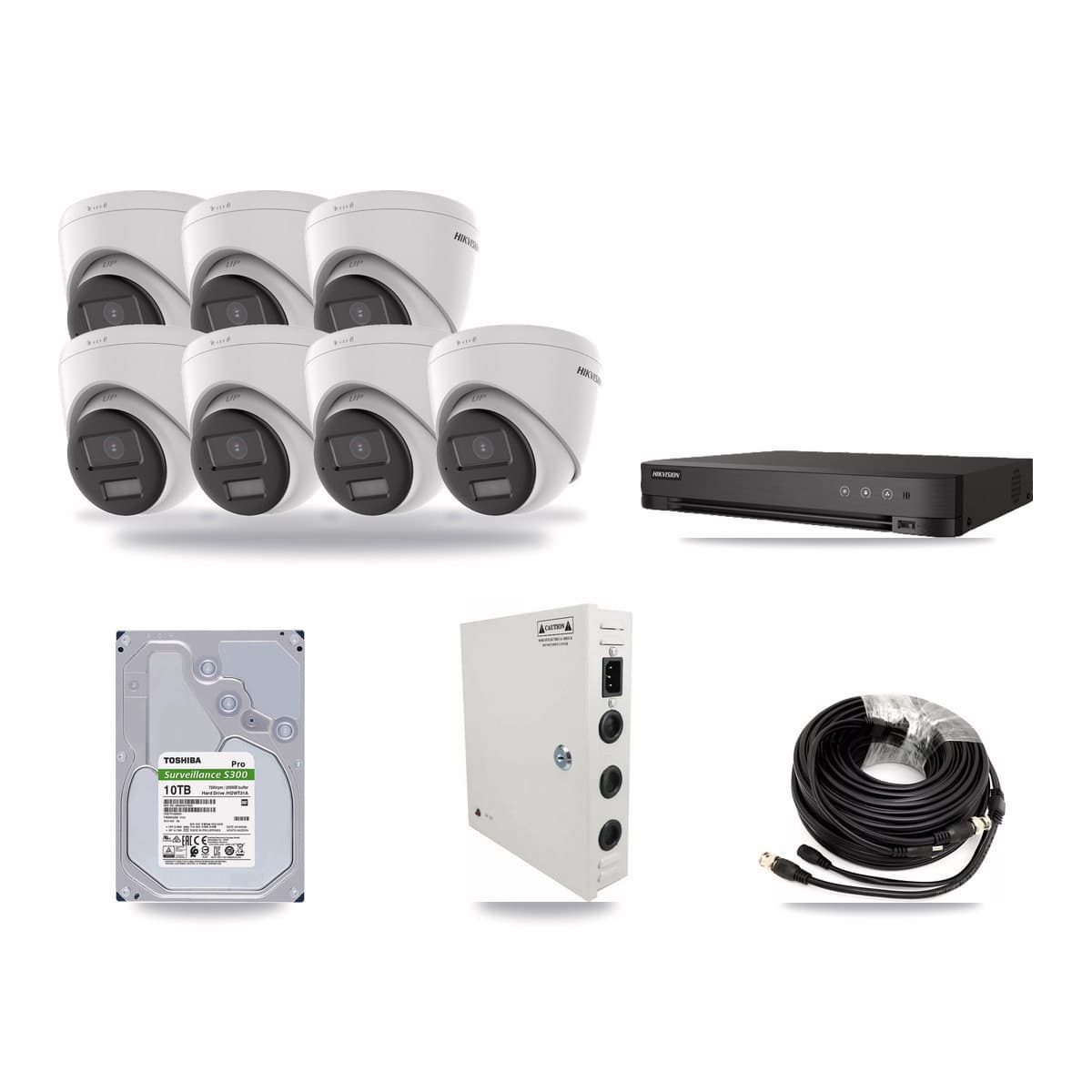 Hikvision 8-channel CCTV kit: 7 cameras (7× 5MP Turret), 10TB hard drive