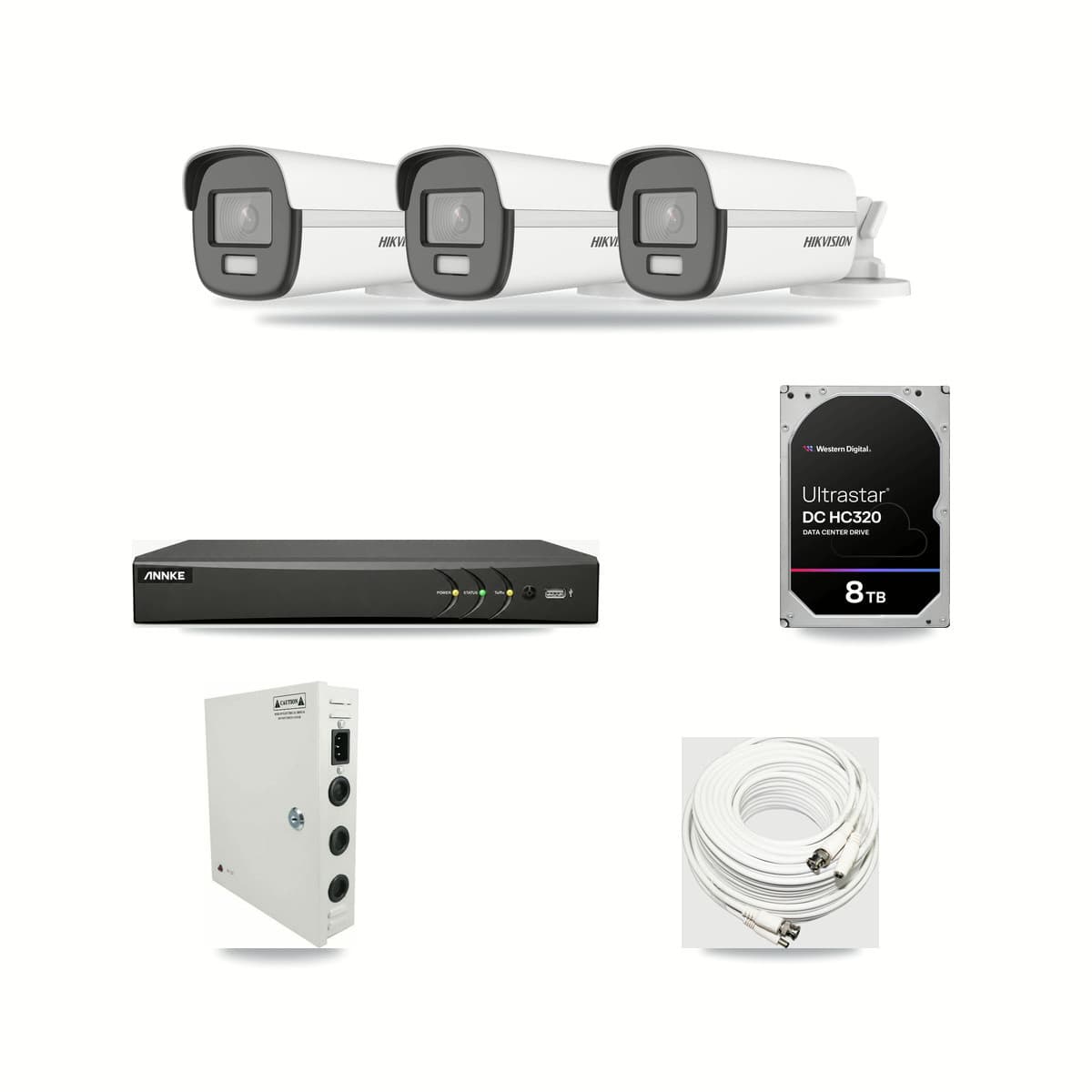Hikvision & ANNKE 4-Channel 4K CCTV Kit — 3 Bullet Cameras + 8TB Recording - Image 1