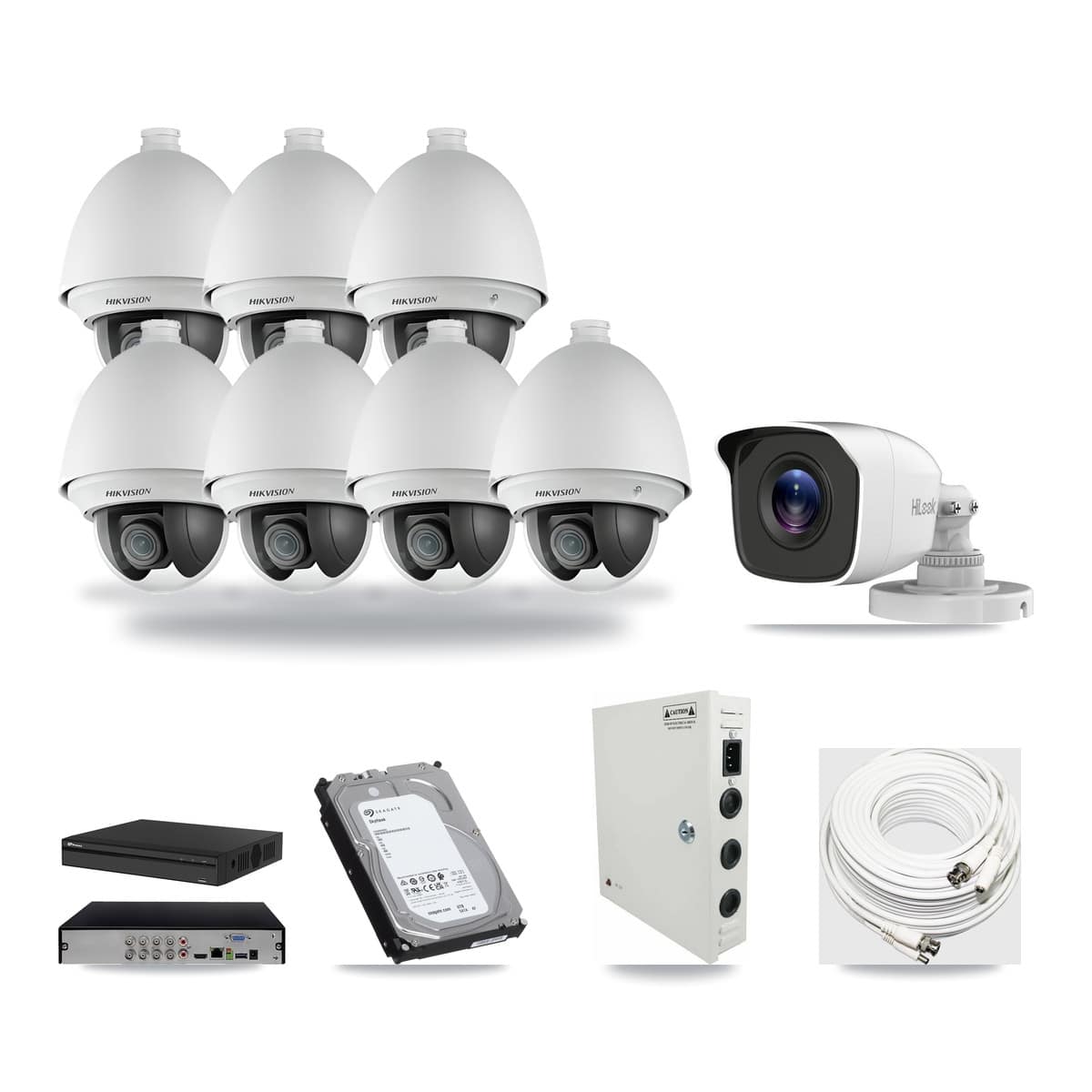 8-Channel 2MP – 4MP CCTV Kit — 7 2MP PTZ + 1 4MP Bullet Cameras + 6TB Recording (PXD-5108HS Recorder) - Image 1