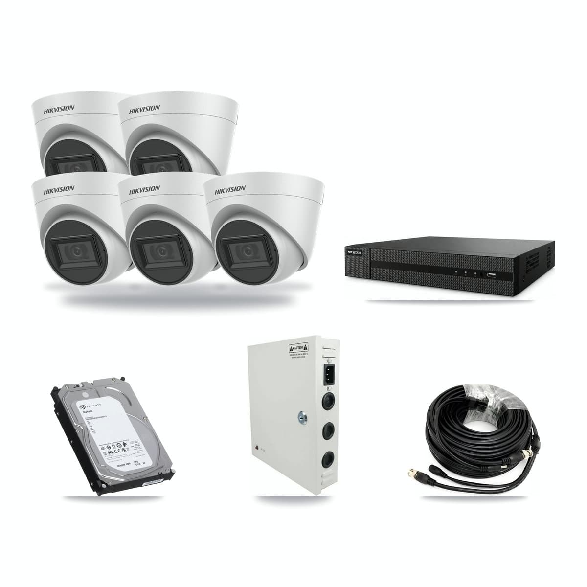 8-Channel 5MP CCTV Kit — 5 White Hikvision Turret Cameras + 6TB Recording (DVR-8CH Recorder) - Image 1