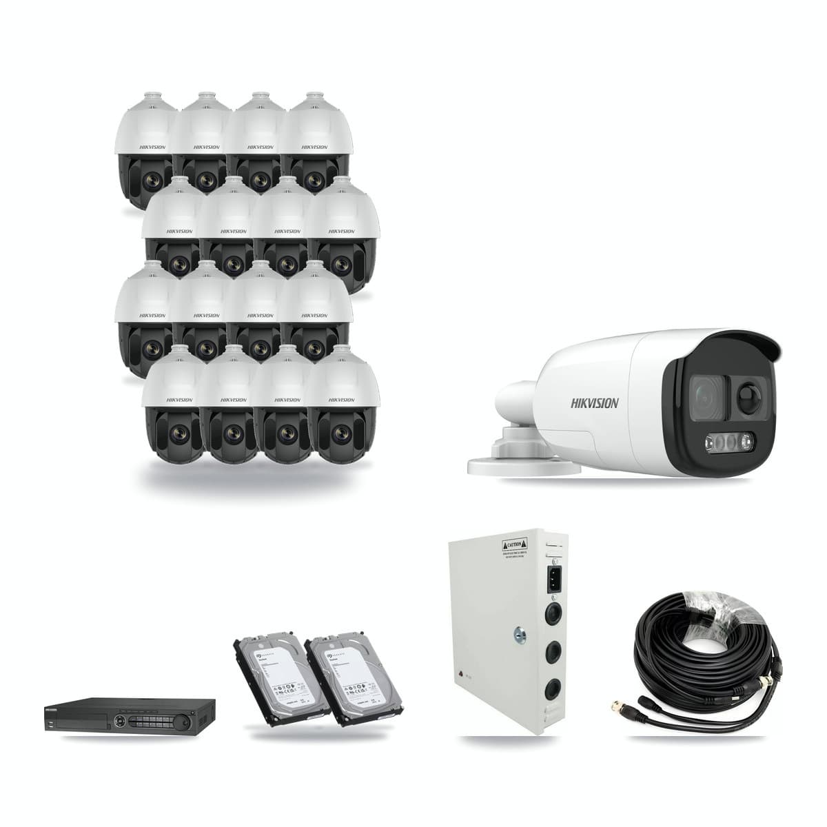 Hikvision 32-Channel 2MP – 5MP CCTV Kit — 16 2MP PTZ + 1 5MP Bullet Cameras + 2× 6TB Recording - Image 1