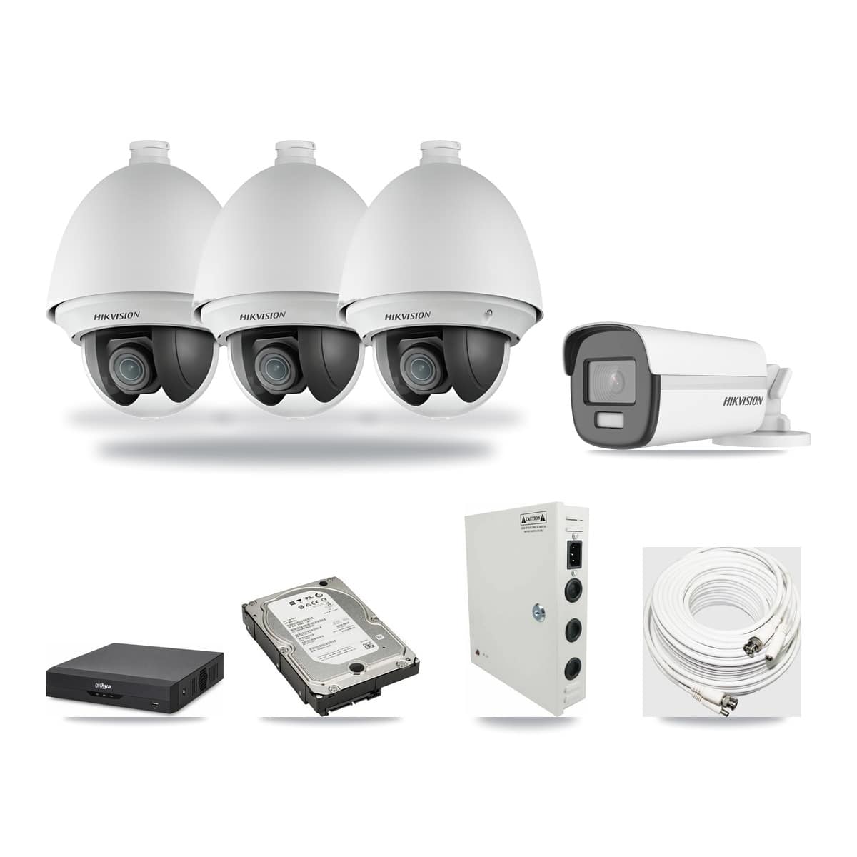 Hikvision & Dahua 4-Channel 2MP – 4K CCTV Kit — 3 2MP PTZ + 1 4K Bullet Cameras + 5TB Recording - Image 1