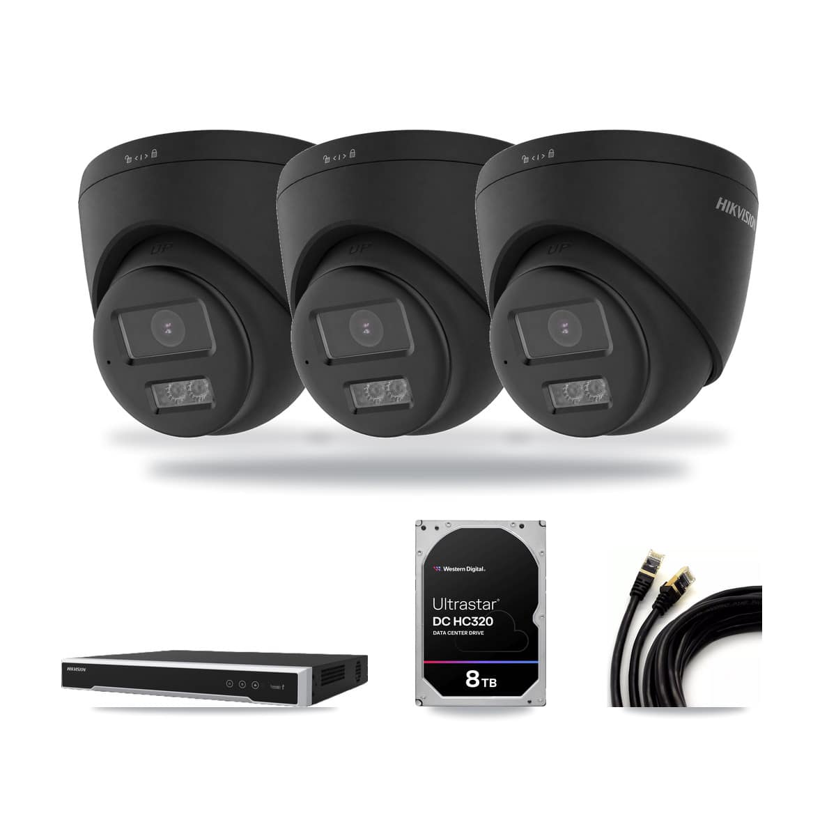 Hikvision 16-Channel 4K CCTV Kit — 3 Black Turret Cameras + 8TB Recording - Image 1