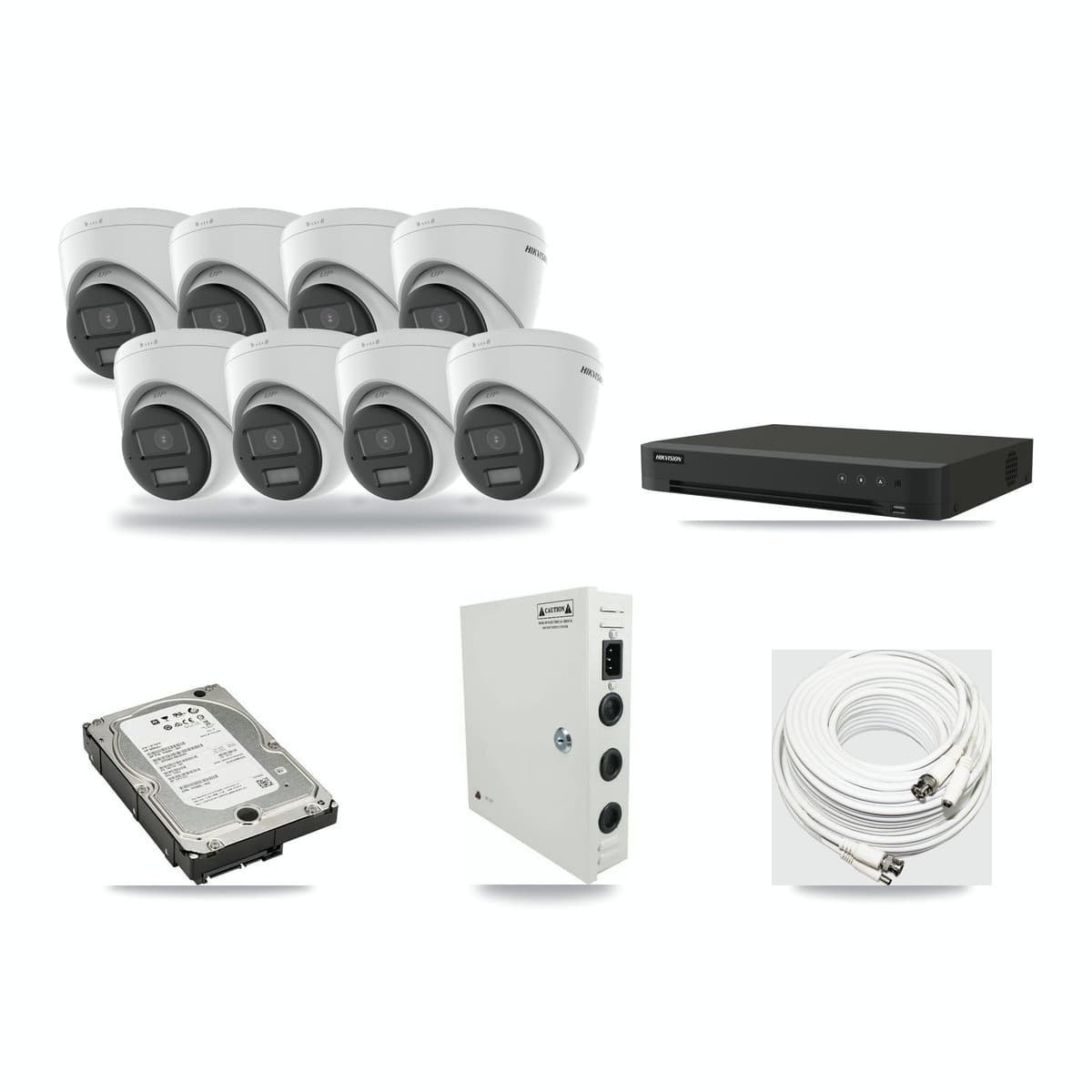 Hikvision 8-Channel 4K CCTV Kit — 8 DS-2CE78U0T-LPTS Turret Cameras + 5TB Recording (IDS-7208HUHI-M1/XT Recorder) - Image 1