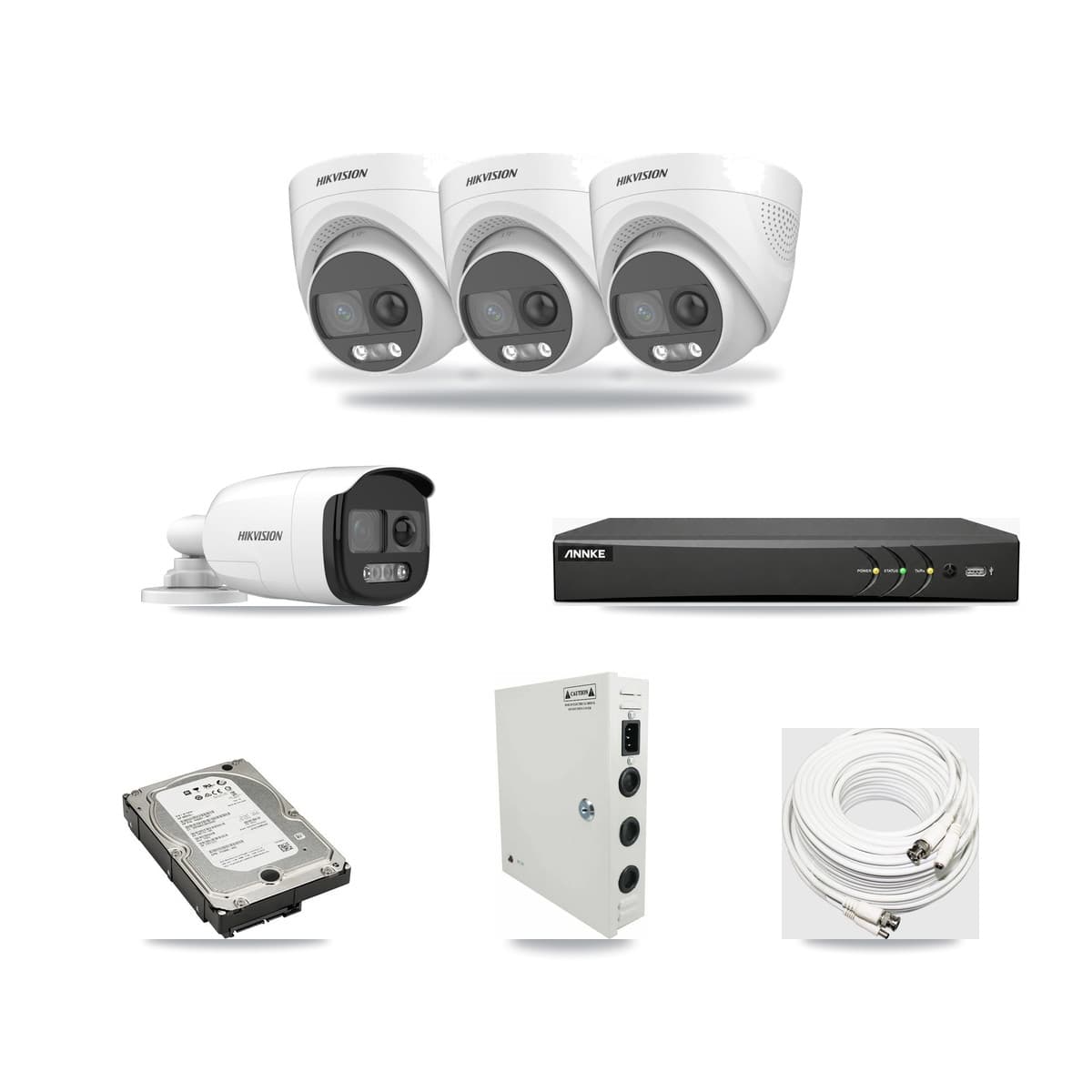 Hikvision & ANNKE 4-Channel 5MP CCTV Kit — 1 Bullet + 3 Turret Cameras + 5TB Recording - Image 1