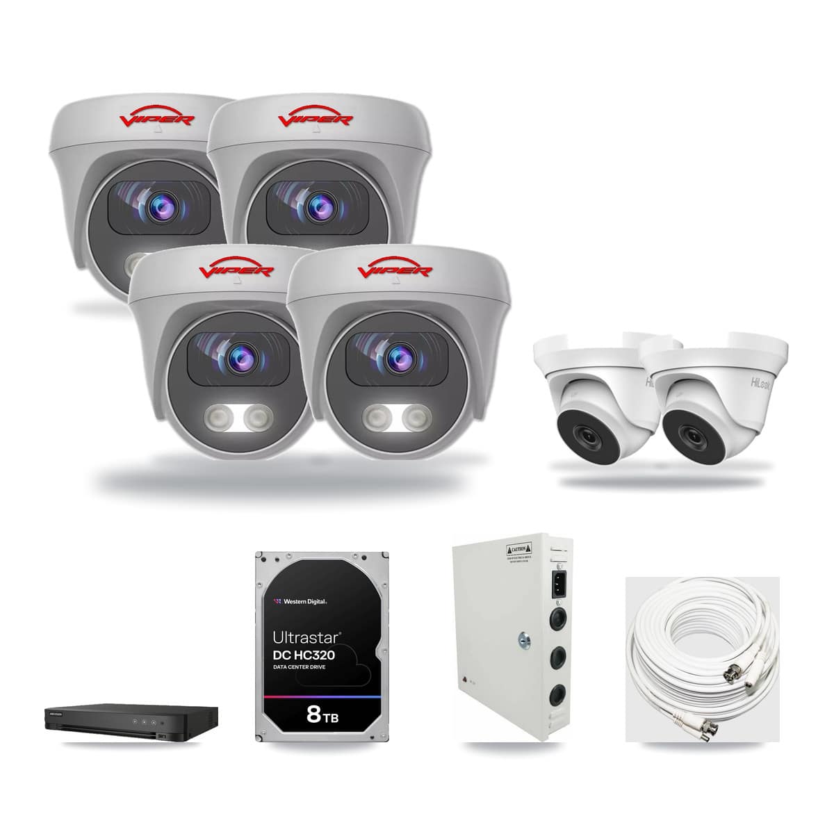 8-Channel 4MP – 5MP CCTV Kit — 2 4MP Turret + 4 White 5MP Cameras + 8TB Recording (IDS-7208HUHI Recorder) - Image 1