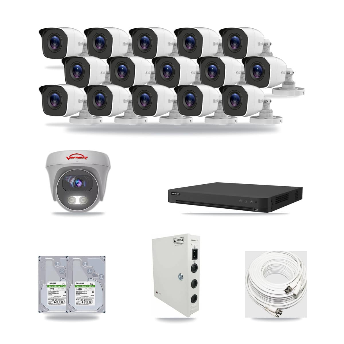 16-Channel 4MP – 5MP CCTV Kit — 15 4MP Bullet + 1 5MP Cameras + 2× 10TB Recording - Image 1