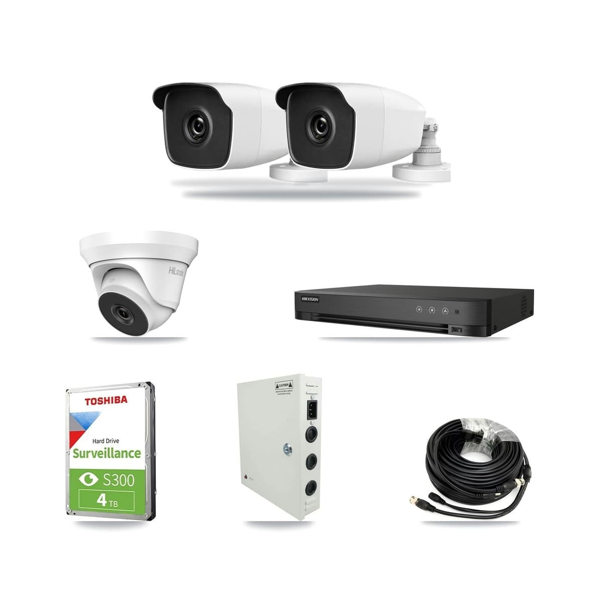 HiLook & Hikvision 4-Channel 3MP – 5MP CCTV Kit — 2 3MP Bullet + 1 5MP Turret Cameras + 4TB Recording (IDS-7204HQHI Recorder) - Image 1