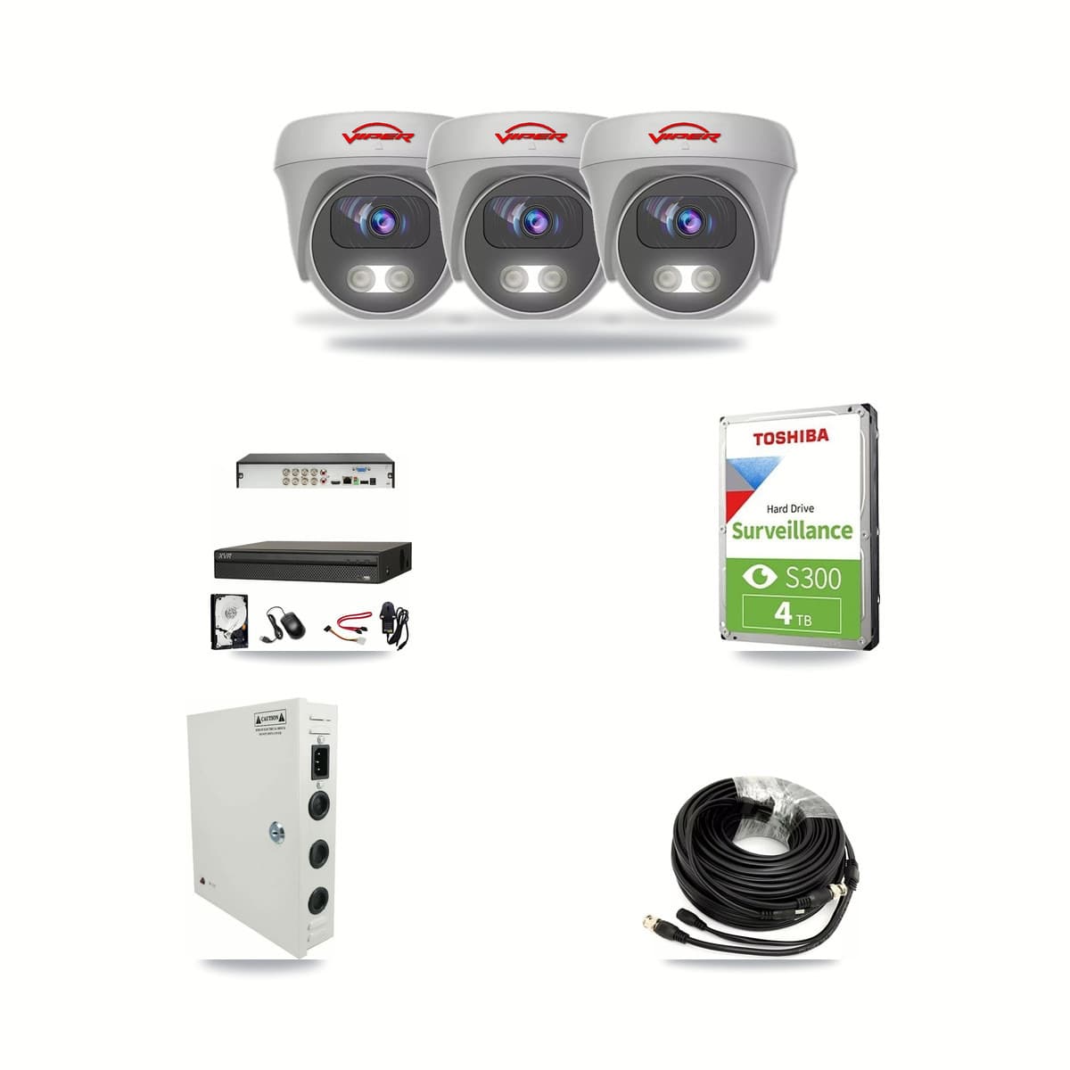 8-Channel 5MP CCTV Kit — 3 White Viper Cameras + 4TB Recording (XVR-3108AD Recorder) - Image 1