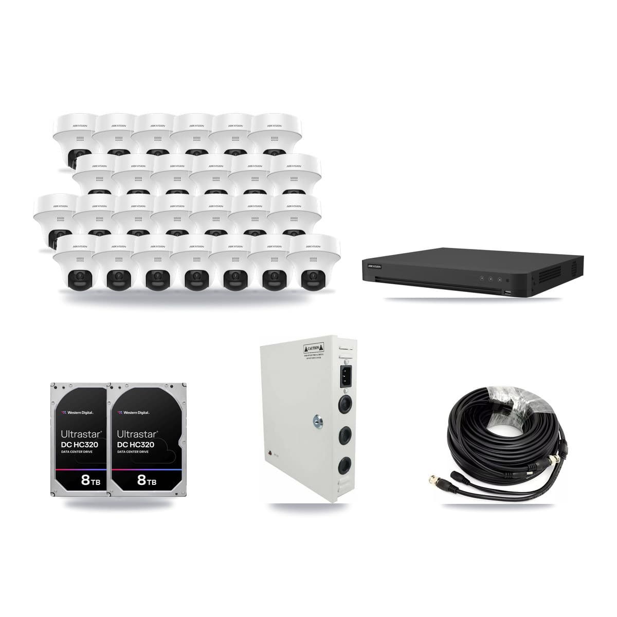 Hikvision 32-channel CCTV kit: 26 cameras (26× 5MP Turret), 2× 8TB hard drive