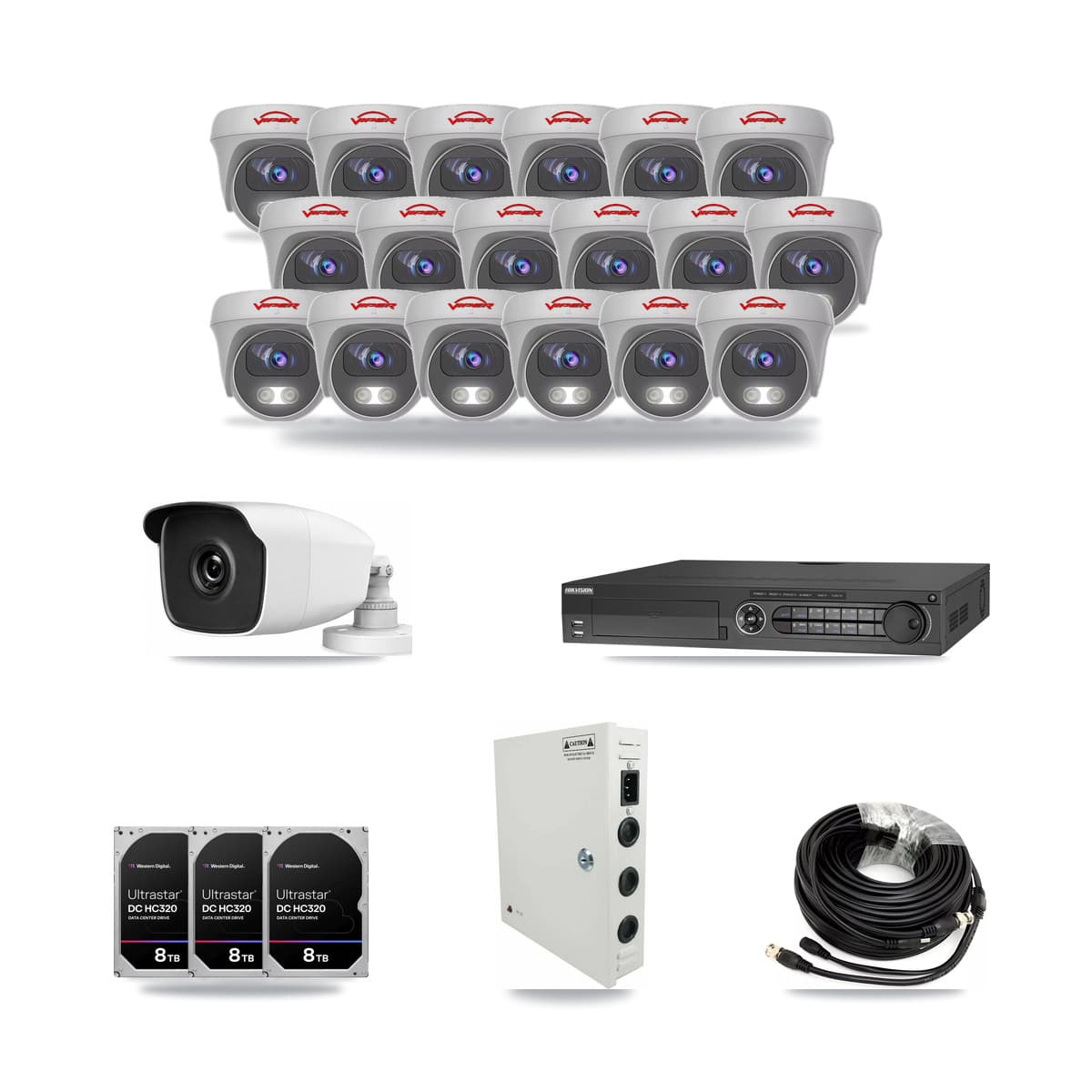 32-Channel 3MP – 5MP CCTV Kit — 1 3MP Bullet + 18 5MP Cameras + 3× 8TB Recording - Image 1