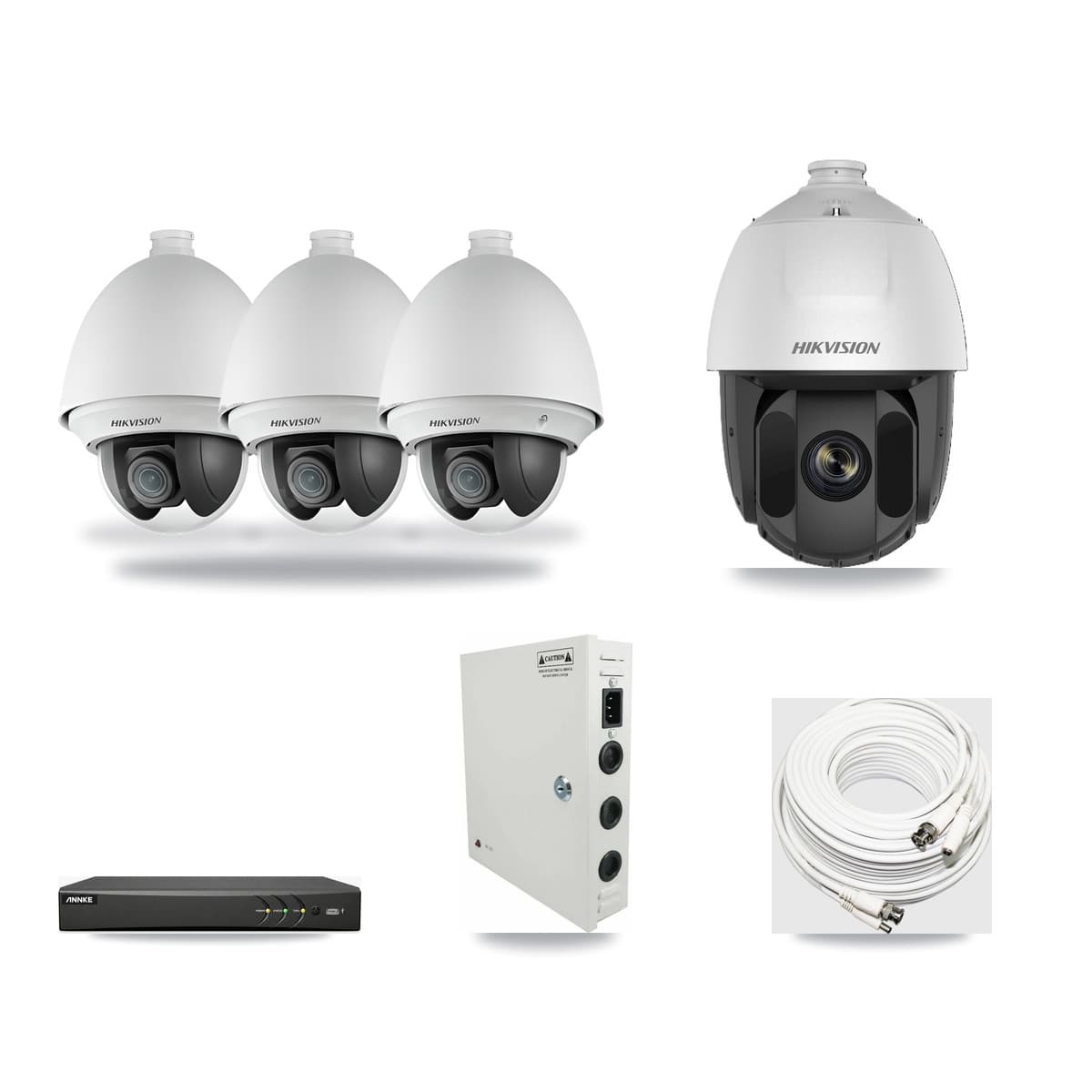 Hikvision & ANNKE 4-Channel 2MP CCTV Kit — 3 DS-2AE4225T + 1 DS-2AE5225TI PTZ Cameras + 3TB Recording - Image 1