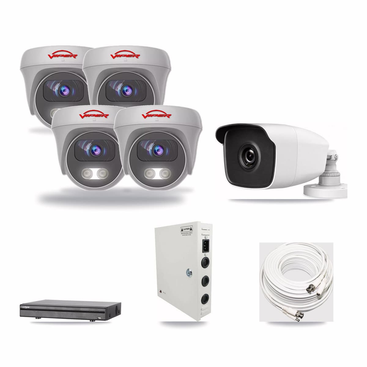 8-Channel 3MP – 5MP CCTV Kit — 1 3MP Bullet + 4 White 5MP Cameras + 6TB Recording (DH-XVR5108H Recorder) - Image 1