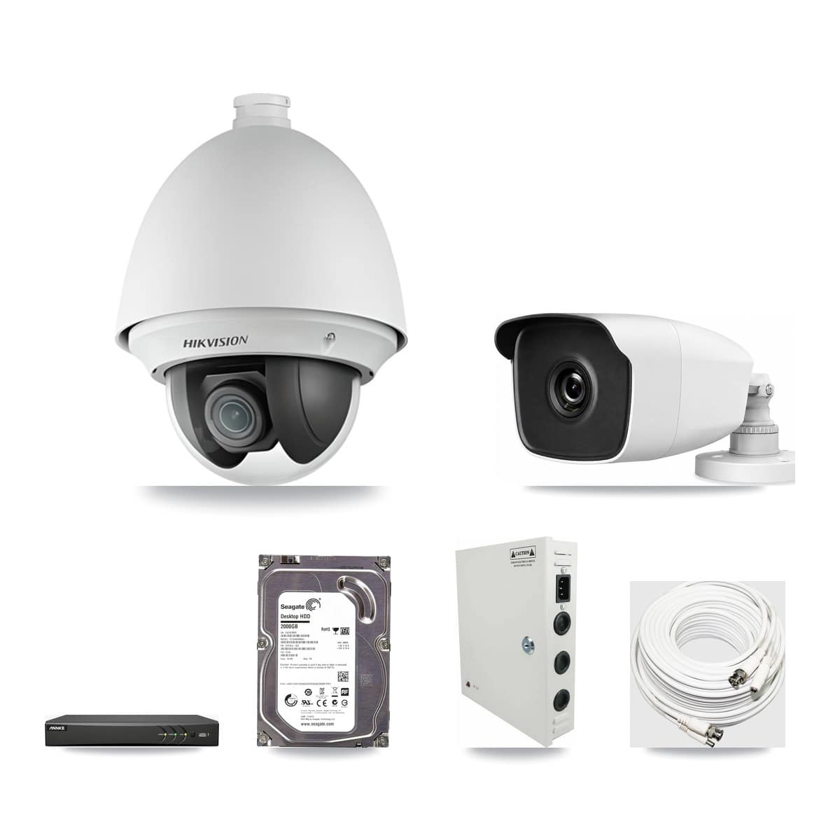 4-Channel 2MP – 3MP CCTV Kit — 1 2MP PTZ + 1 3MP Bullet Cameras + 2TB Recording (AN-DV4-8MP Recorder) - Image 1