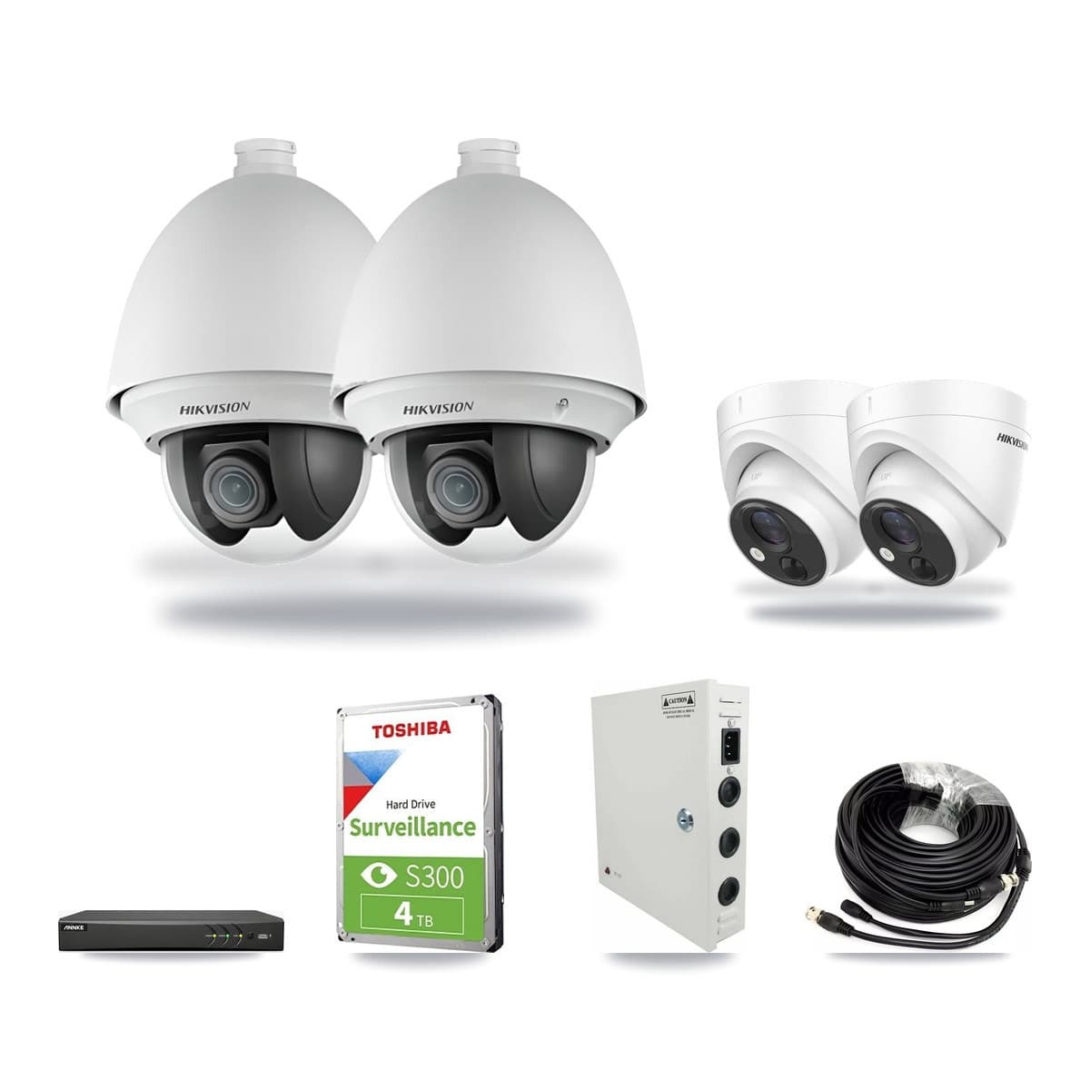 ANNKE 4-channel CCTV kit: 4 cameras (2× 2MP PTZ + 2× 5MP Turret), 4TB hard drive