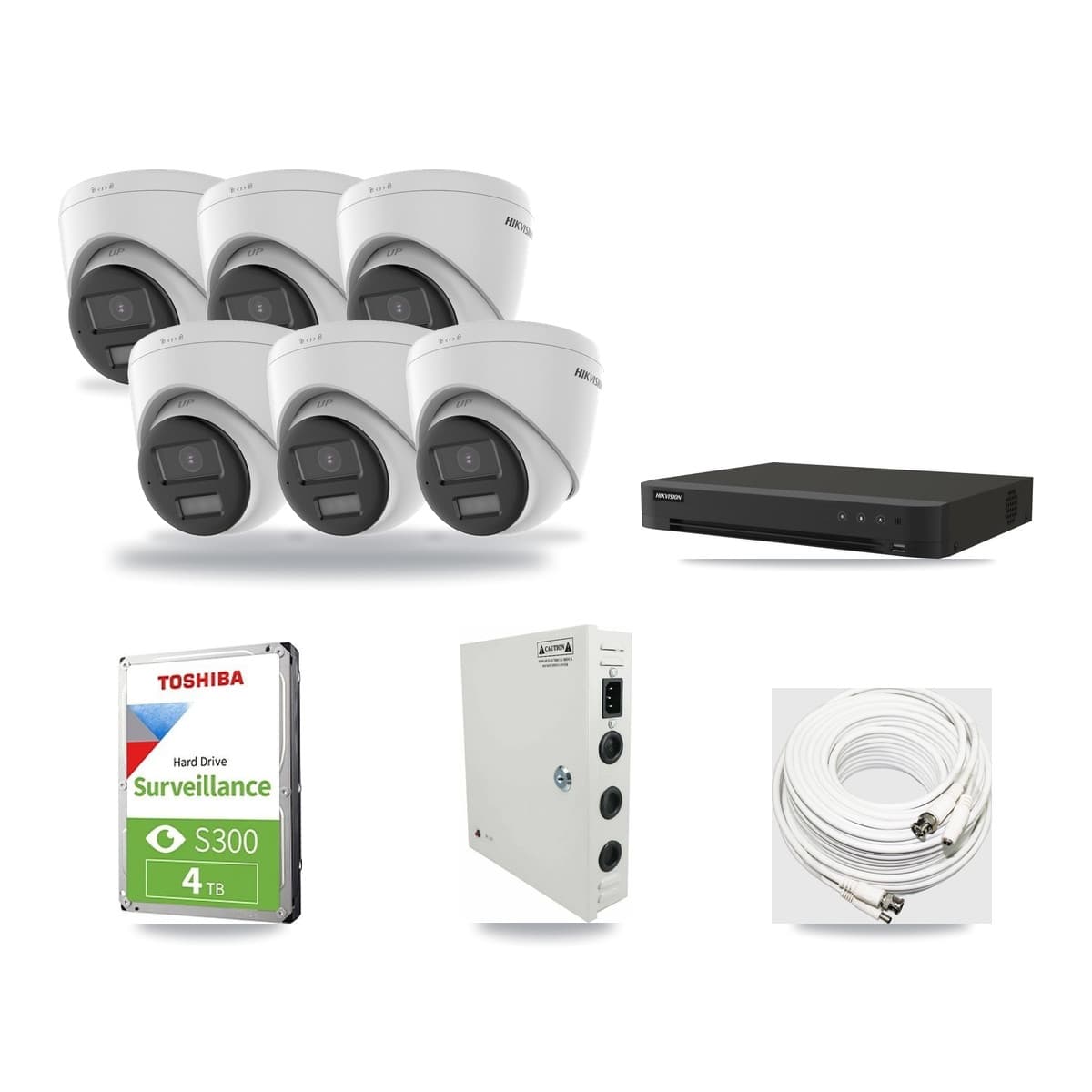 Hikvision 8-Channel 4K CCTV Kit — 6 DS-2CE78U0T-LPTS Turret Cameras + 4TB Recording (IDS-7208HUHI-M1/XT Recorder) - Image 1