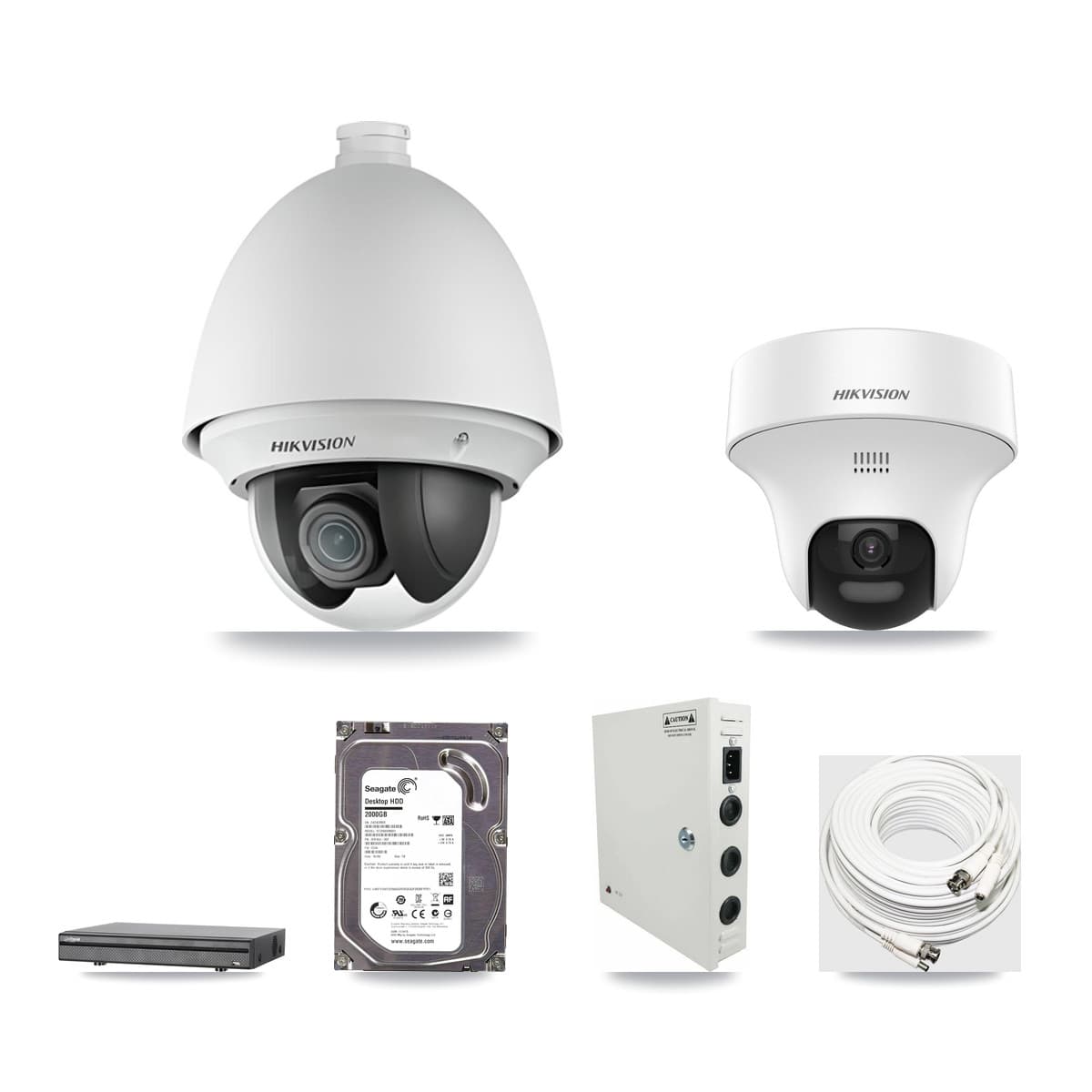 Hikvision & Dahua 8-Channel 2MP – 5MP CCTV Kit — 1 DS-2AE4225T 2MP PTZ + 1 DS-2CE70K0T 5MP Turret Cameras + 2TB Recording - Image 1