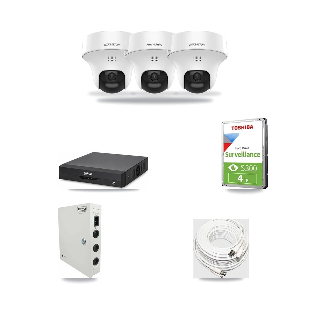Hikvision & Dahua 4-Channel 5MP CCTV Kit — 3 DS-2CE70K0T Turret Cameras + 4TB Recording - Image 1