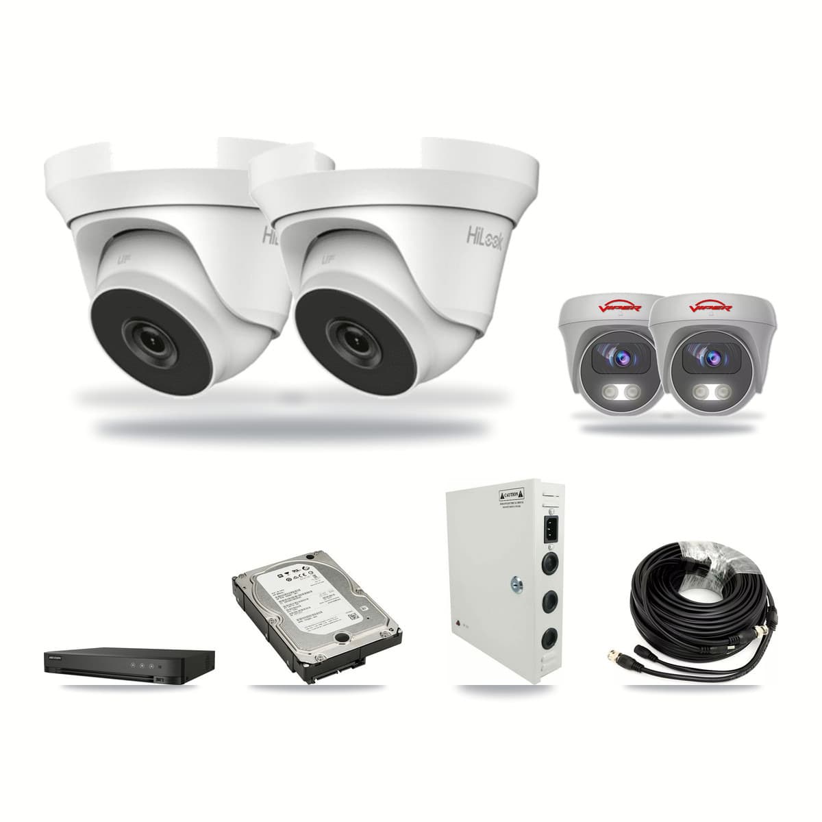 4-Channel 4MP – 5MP CCTV Kit — 2 4MP Turret + 2 White 5MP Cameras + 5TB Recording (IDS-7204HQHI Recorder) - Image 1