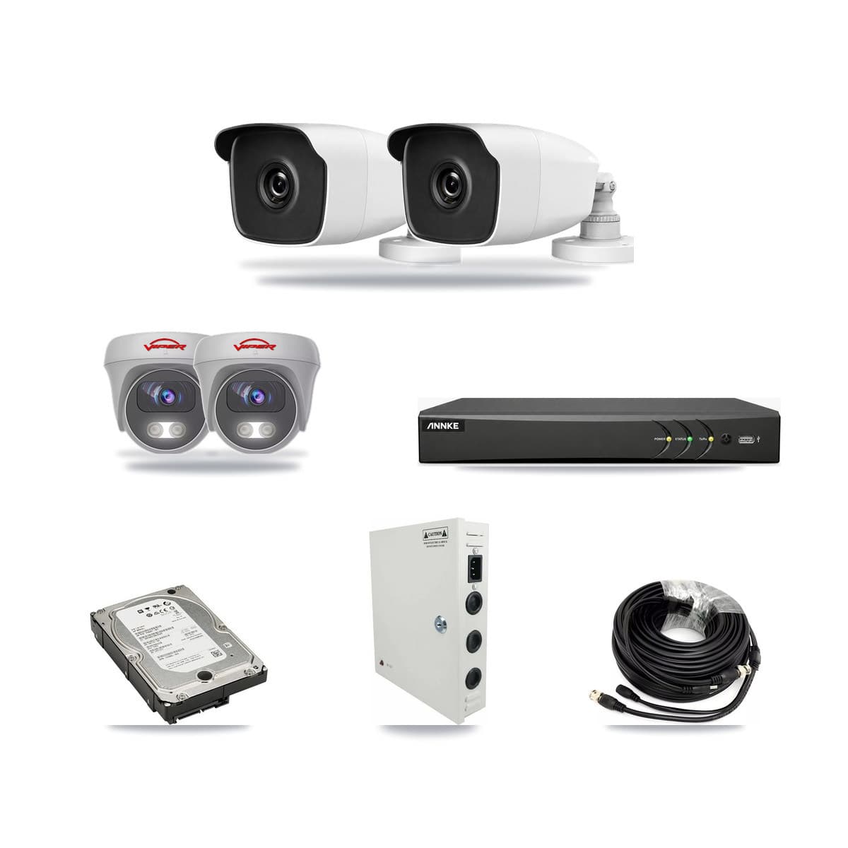4-Channel 3MP – 5MP CCTV Kit — 2 3MP Bullet + 2 White 5MP Cameras + 5TB Recording (AN-DV4-8MP Recorder) - Image 1