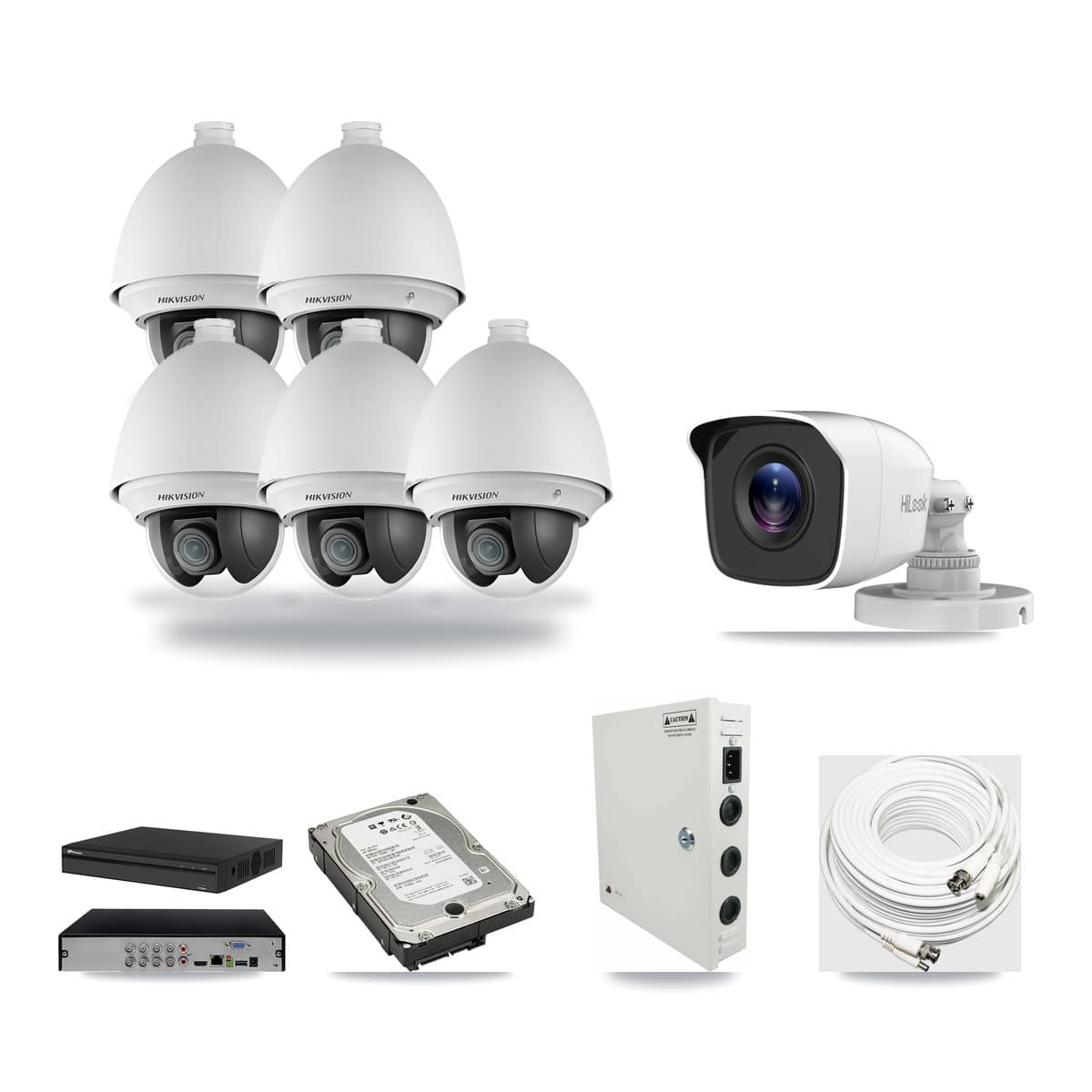 8-Channel 2MP – 4MP CCTV Kit — 5 2MP PTZ + 1 4MP Bullet Cameras + 5TB Recording (PXD-5108HS Recorder) - Image 1