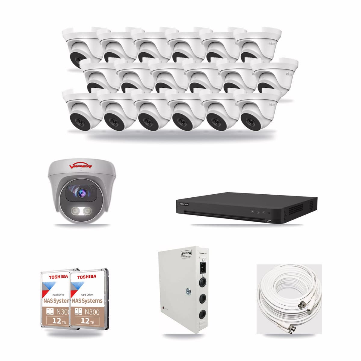 32-Channel 4MP – 5MP CCTV Kit — 18 4MP Turret + 1 5MP Cameras + 2× 12TB Recording - Image 1