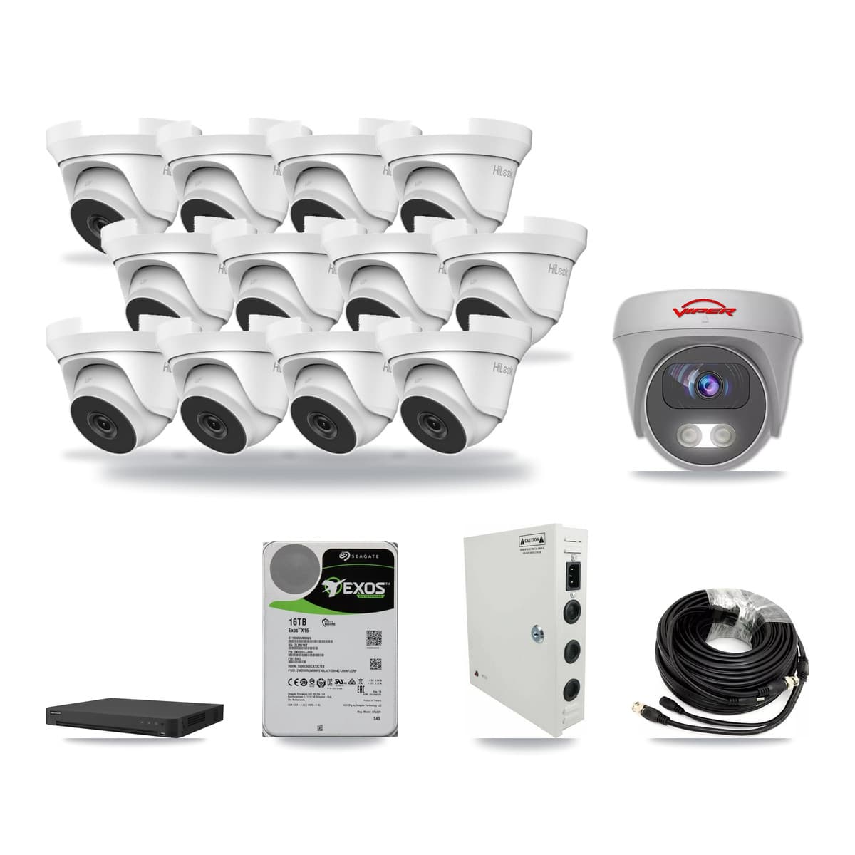 16-Channel 4MP – 5MP CCTV Kit — 12 4MP Turret + 1 5MP Cameras + 16TB Recording - Image 1