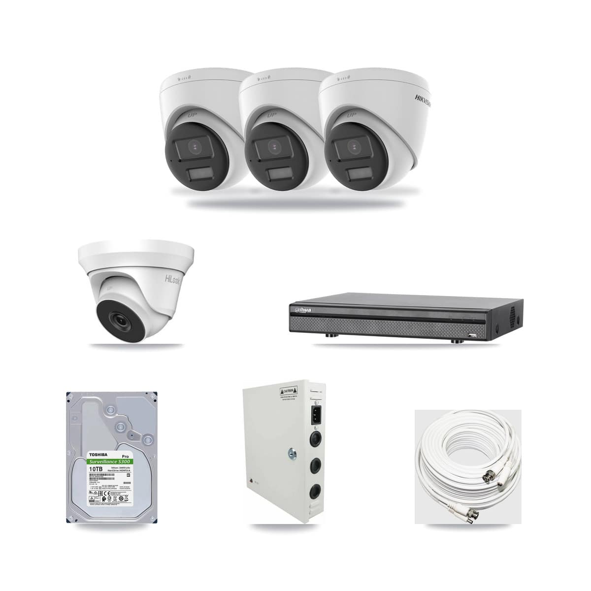 8-Channel 4MP – 4K CCTV Kit — 3 4K + 1 4MP Turret Cameras + 10TB Recording (DH-XVR5108H Recorder) - Image 1