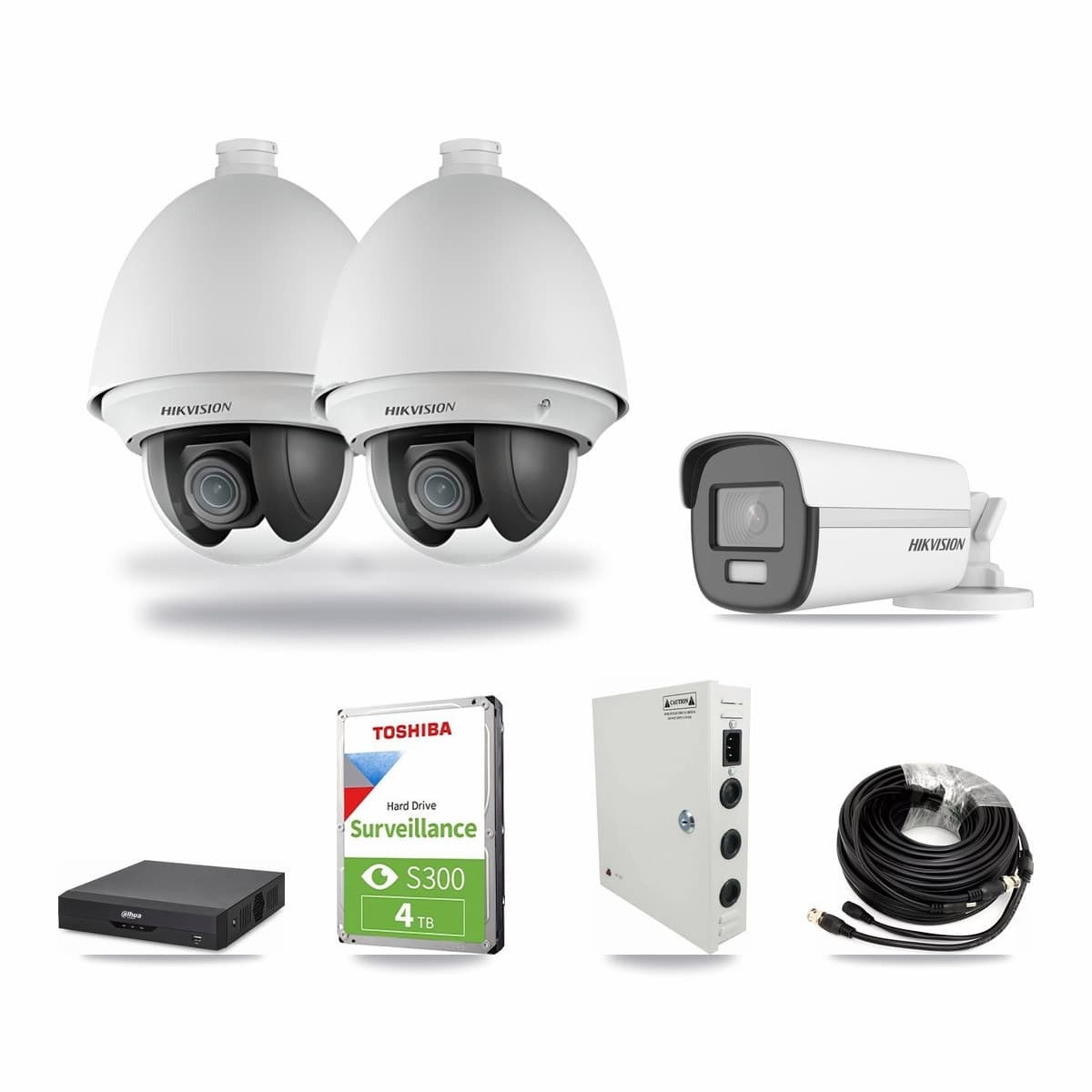 Dahua 4-channel CCTV kit: 3 cameras (2× 2MP PTZ + 1× 4K Bullet), 4TB hard drive