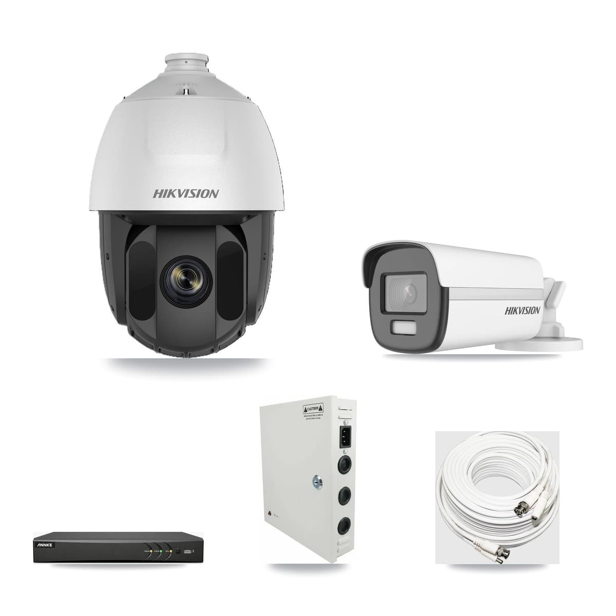 Hikvision & ANNKE 4-Channel 2MP – 4K CCTV Kit — 1 DS-2AE5225TI 2MP PTZ + 1 DS-2CE12UF3T 4K Bullet Cameras + 3TB Recording - Image 1