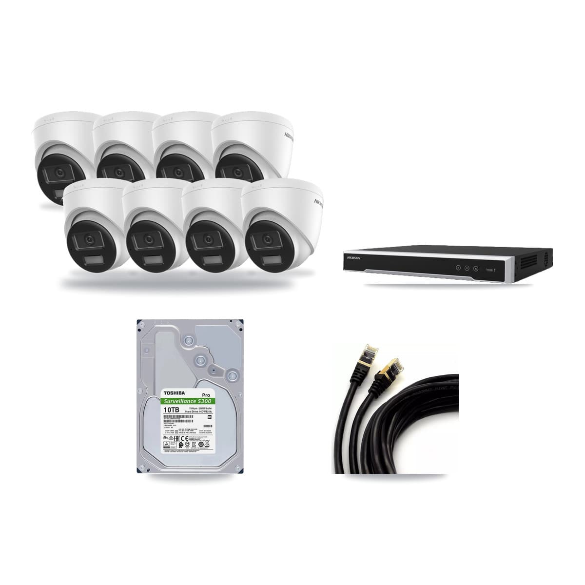 Hikvision 8-Channel 4K CCTV Kit — 8 DS-2CD1383G2-LIU Turret Cameras + 10TB Recording (DS-7608NI-M2/8P Recorder) - Image 1