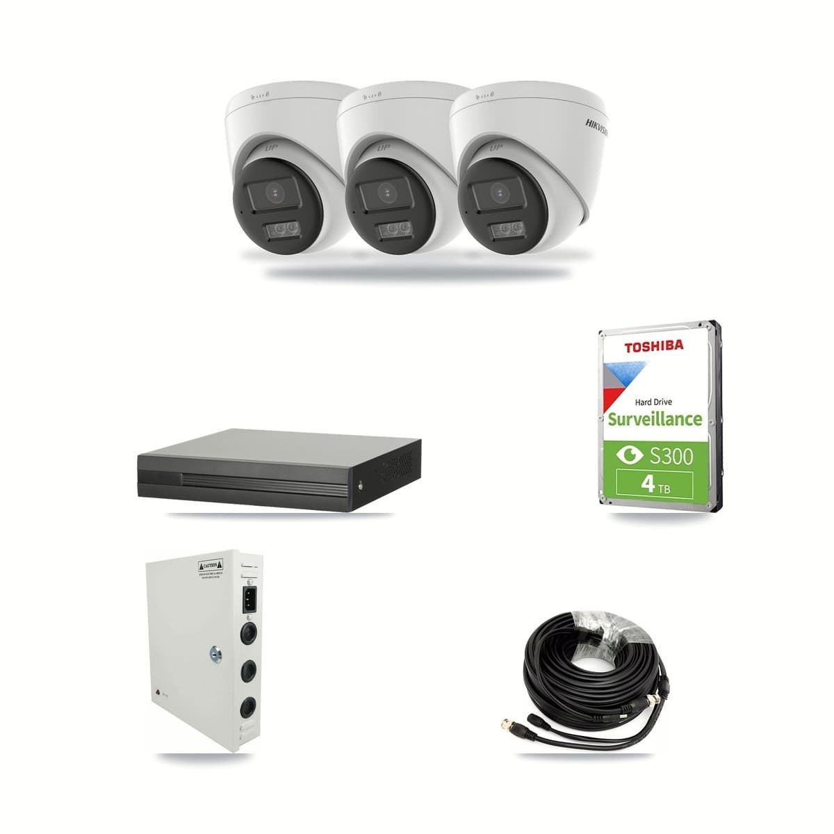 4-channel CCTV kit: 3 cameras (3× 5MP Turret), 4TB hard drive